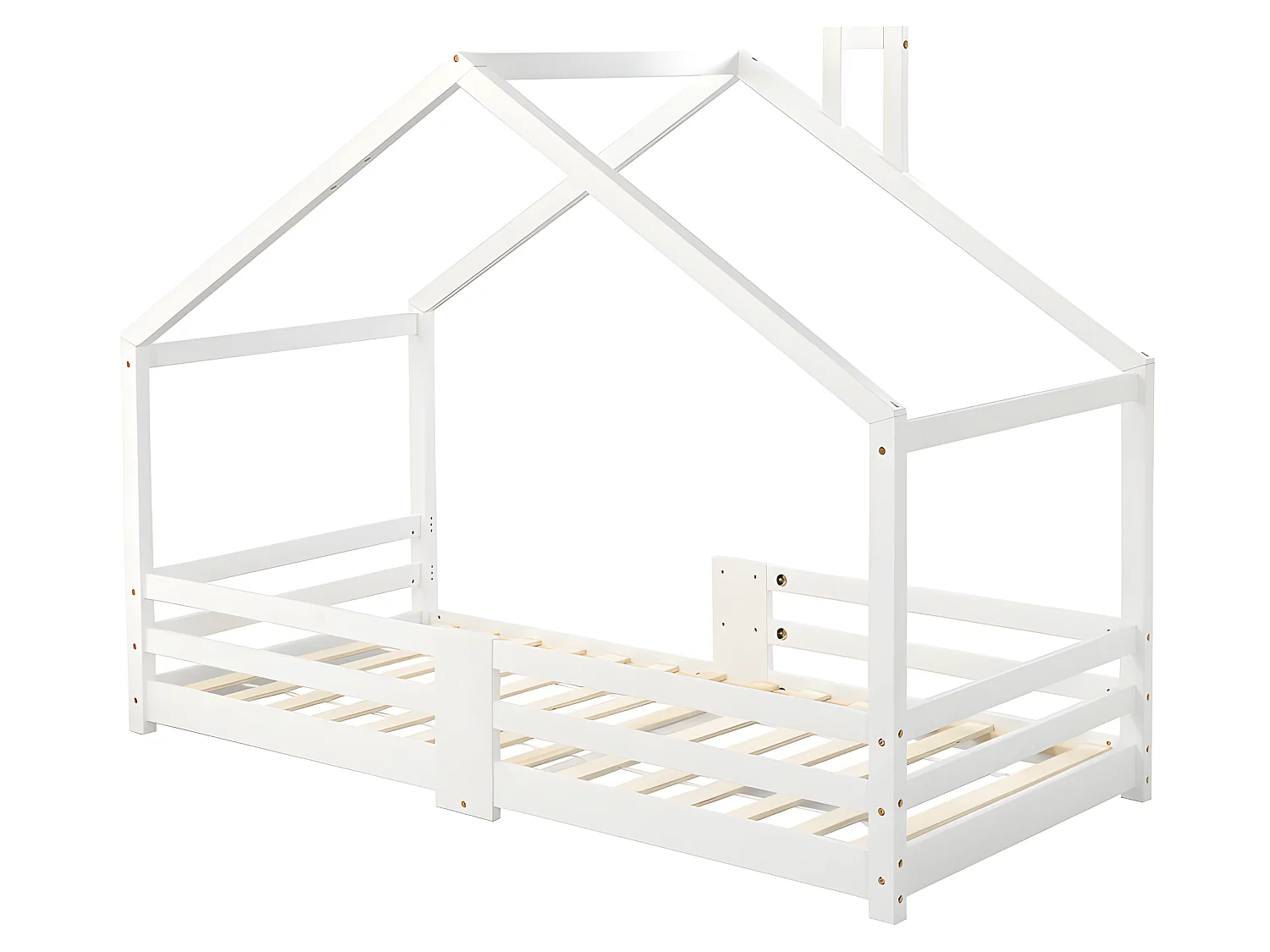 Letto a soppalco con griglia protettiva - 90x200 cm - legno massello - Bianco