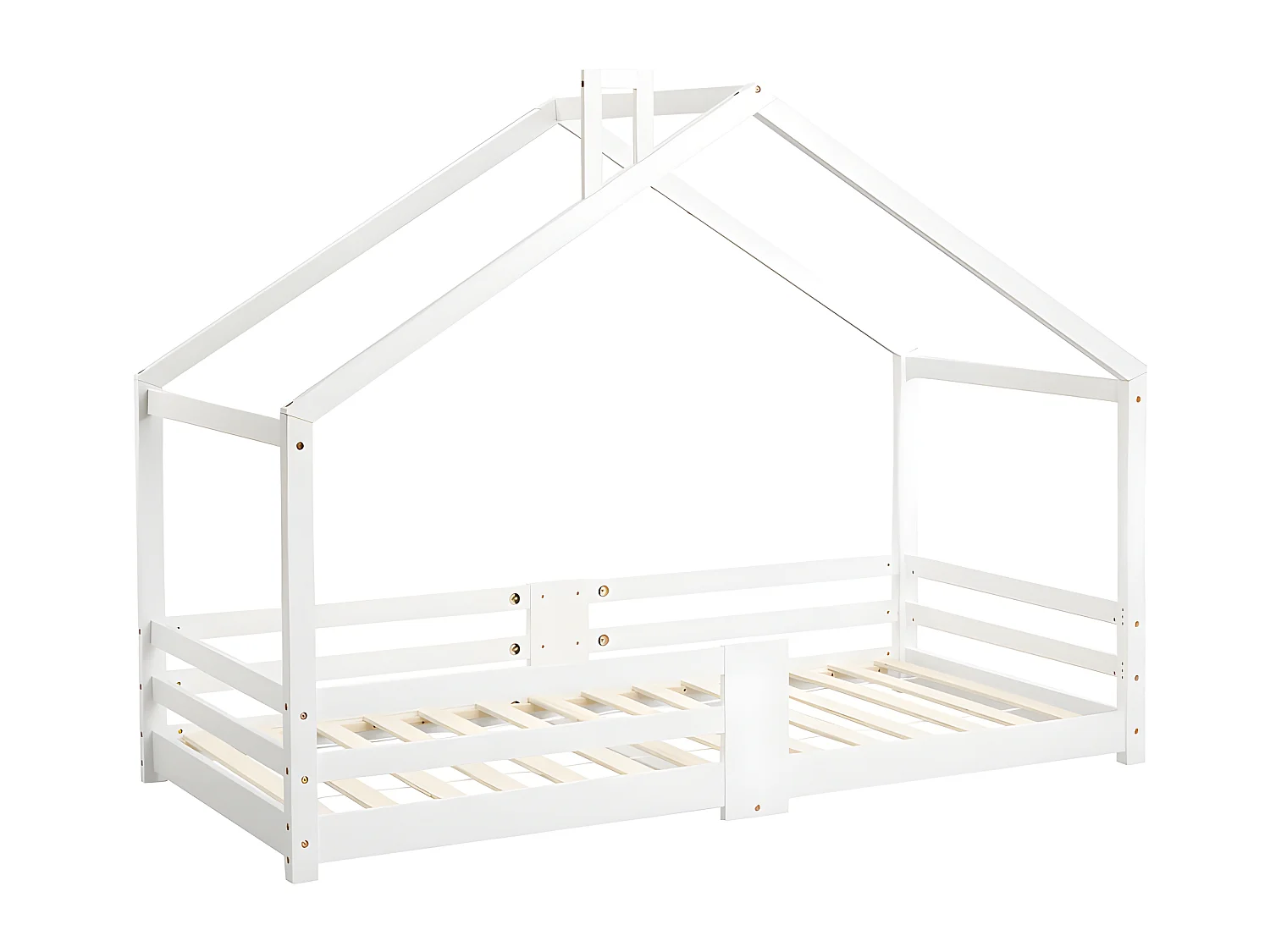 Cama cabina con rejilla protectora - 90x200cm - madera maciza - Blanco