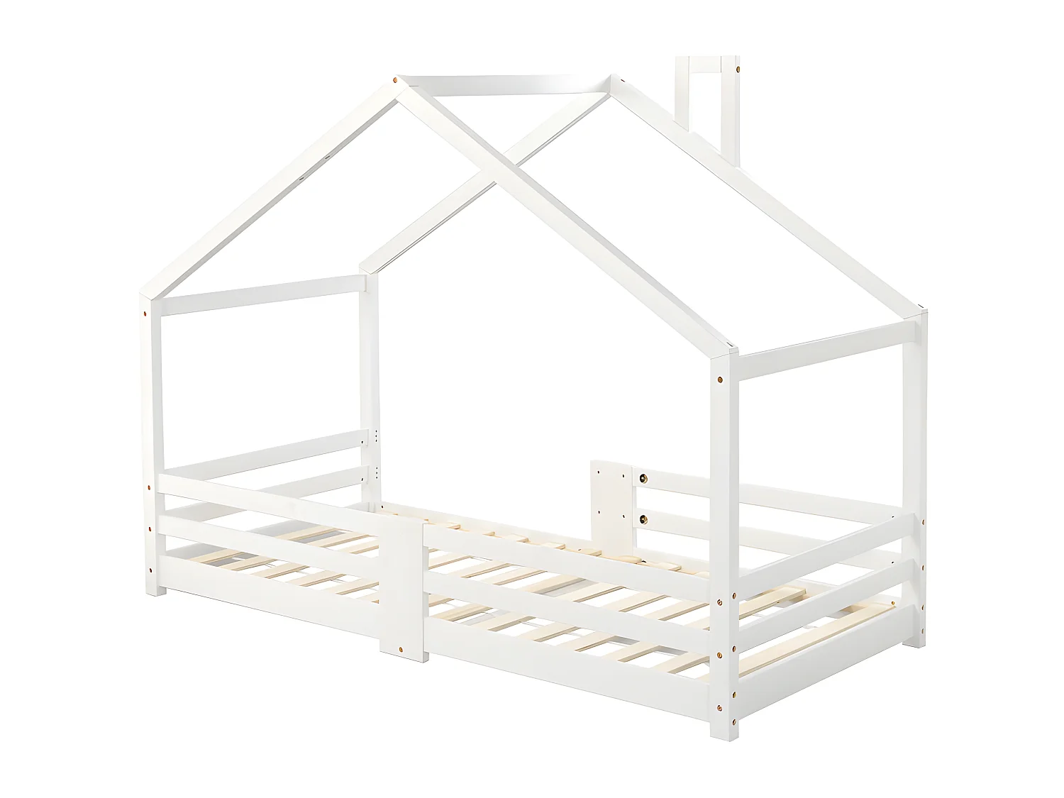 Cama cabina con rejilla protectora - 90x200cm - madera maciza - Blanco