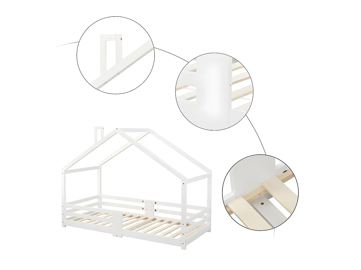 Cama cabina con rejilla protectora - 90x200cm - madera maciza - Blanco