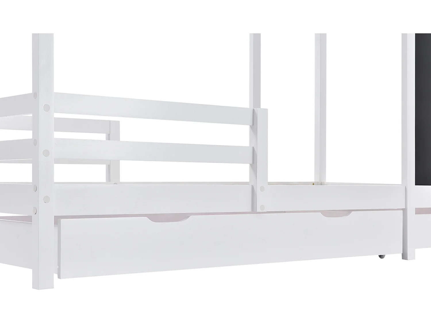 Cama cabina 90x200 cm - madera maciza - con pizarra y 2 cajones - Blanco