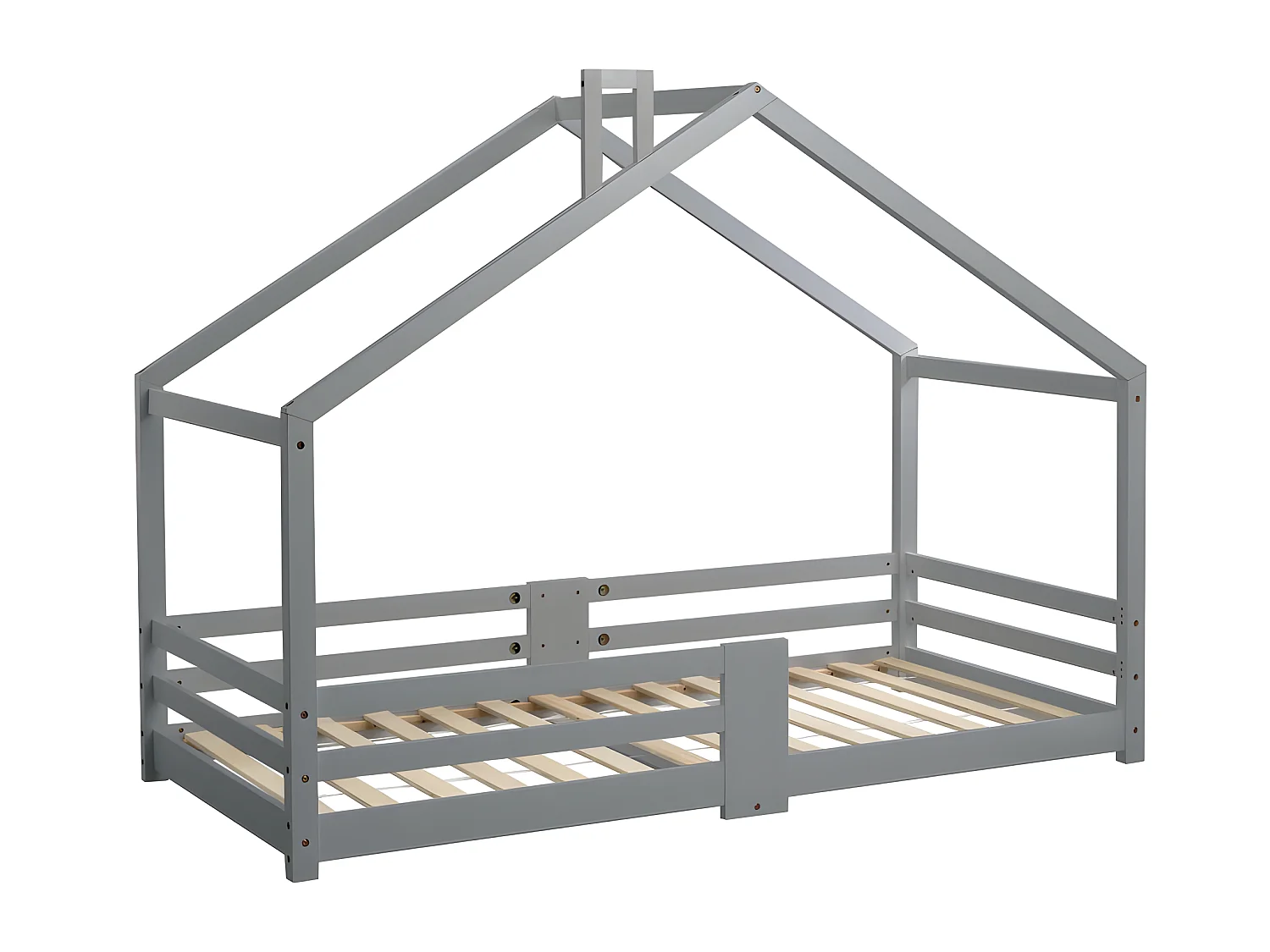 Cama cabina con rejilla protectora - 90x200cm - madera maciza - Gris