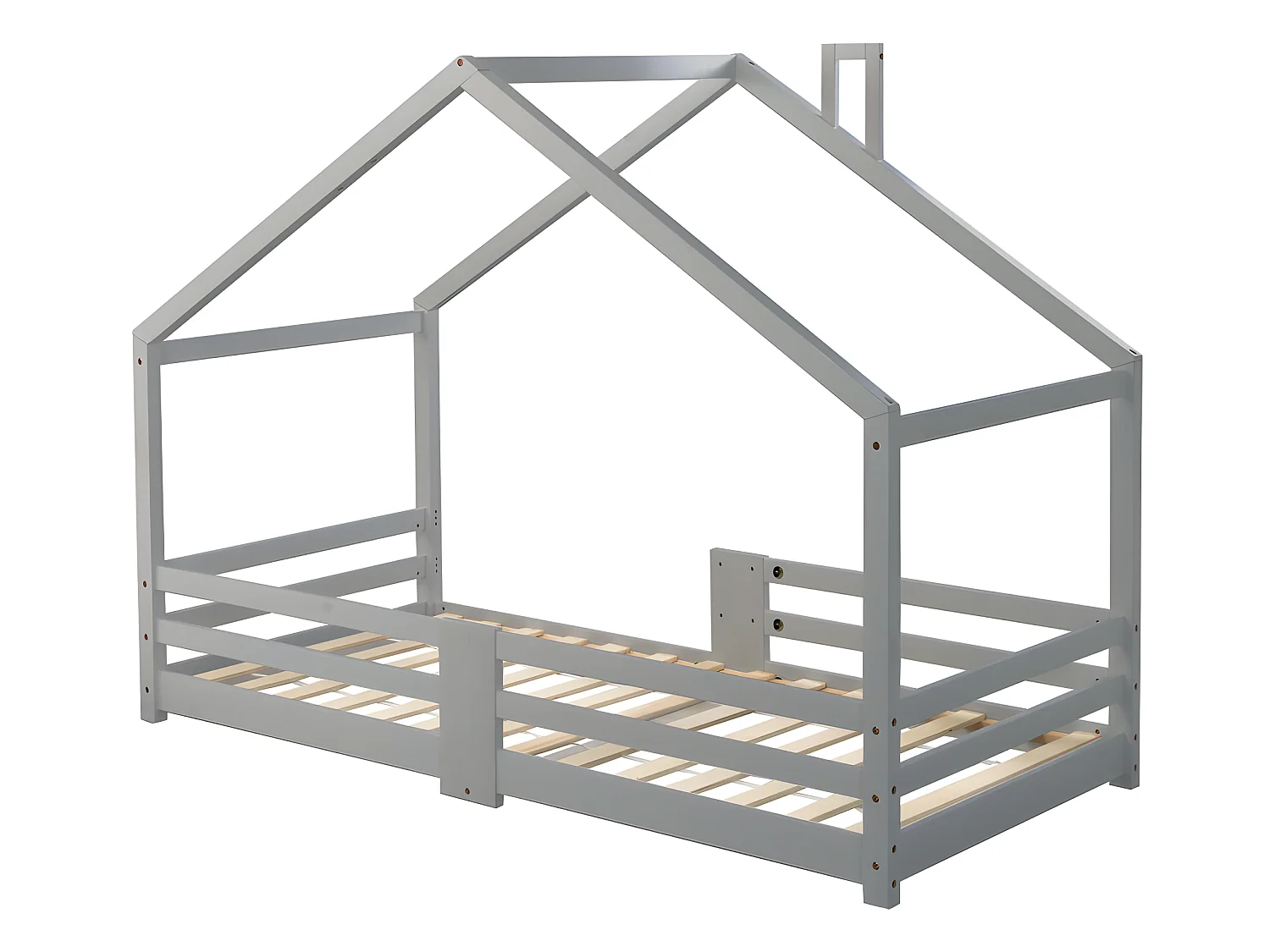 Cama cabina con rejilla protectora - 90x200cm - madera maciza - Gris