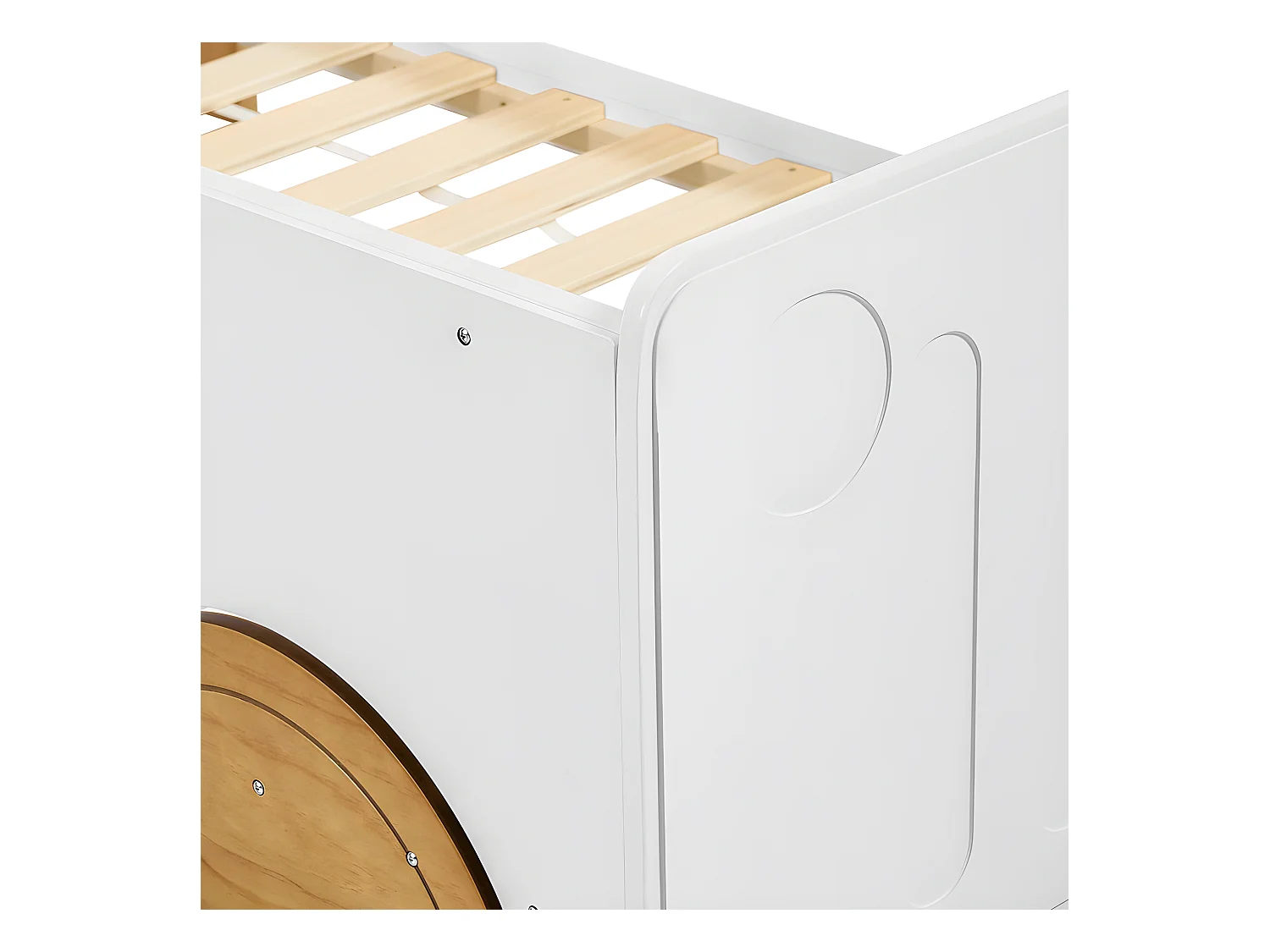 Lit enfant en pin massif 90x200cm - en forme de voiture jeep - Blanc & Naturel