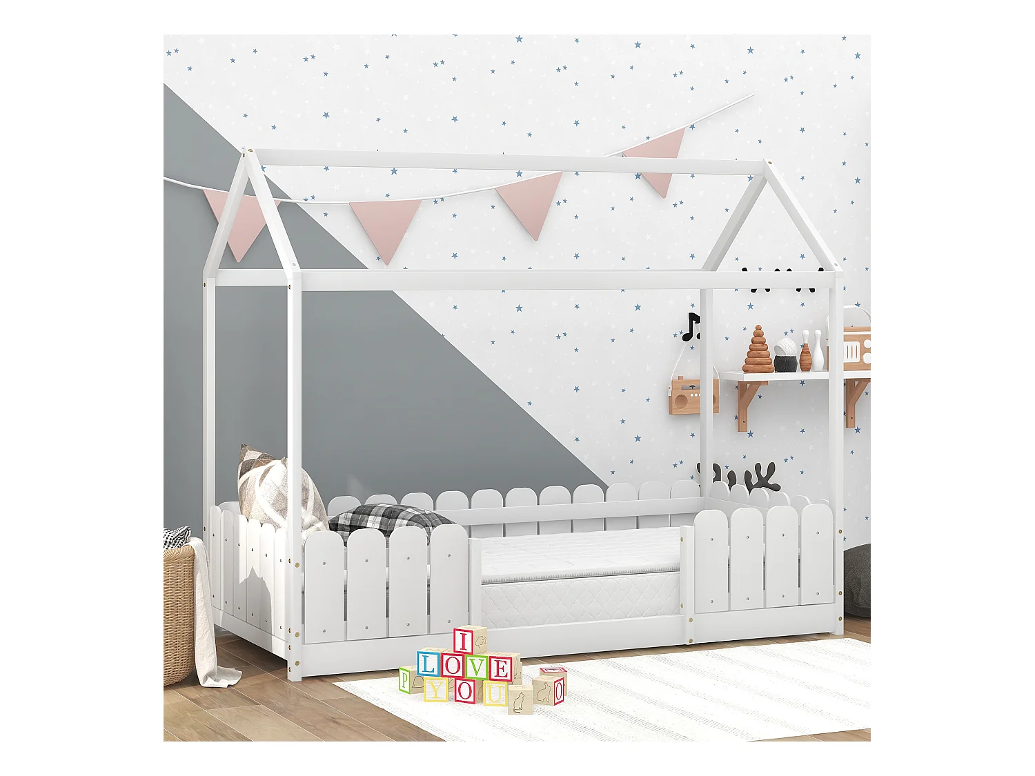 Hochbett 90x200cm aus Massivholz – mit Absturzsicherung – Weiß