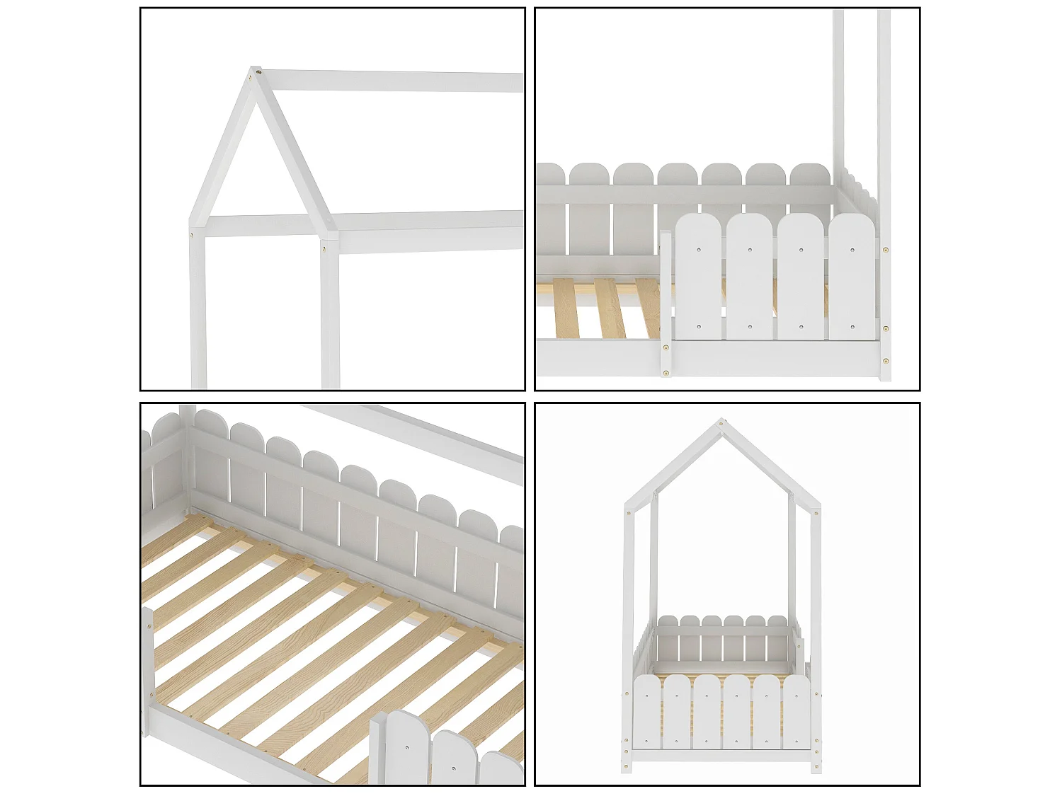 Cama cabina 90x200cm de madera maciza - con protección contra caídas - Blanco