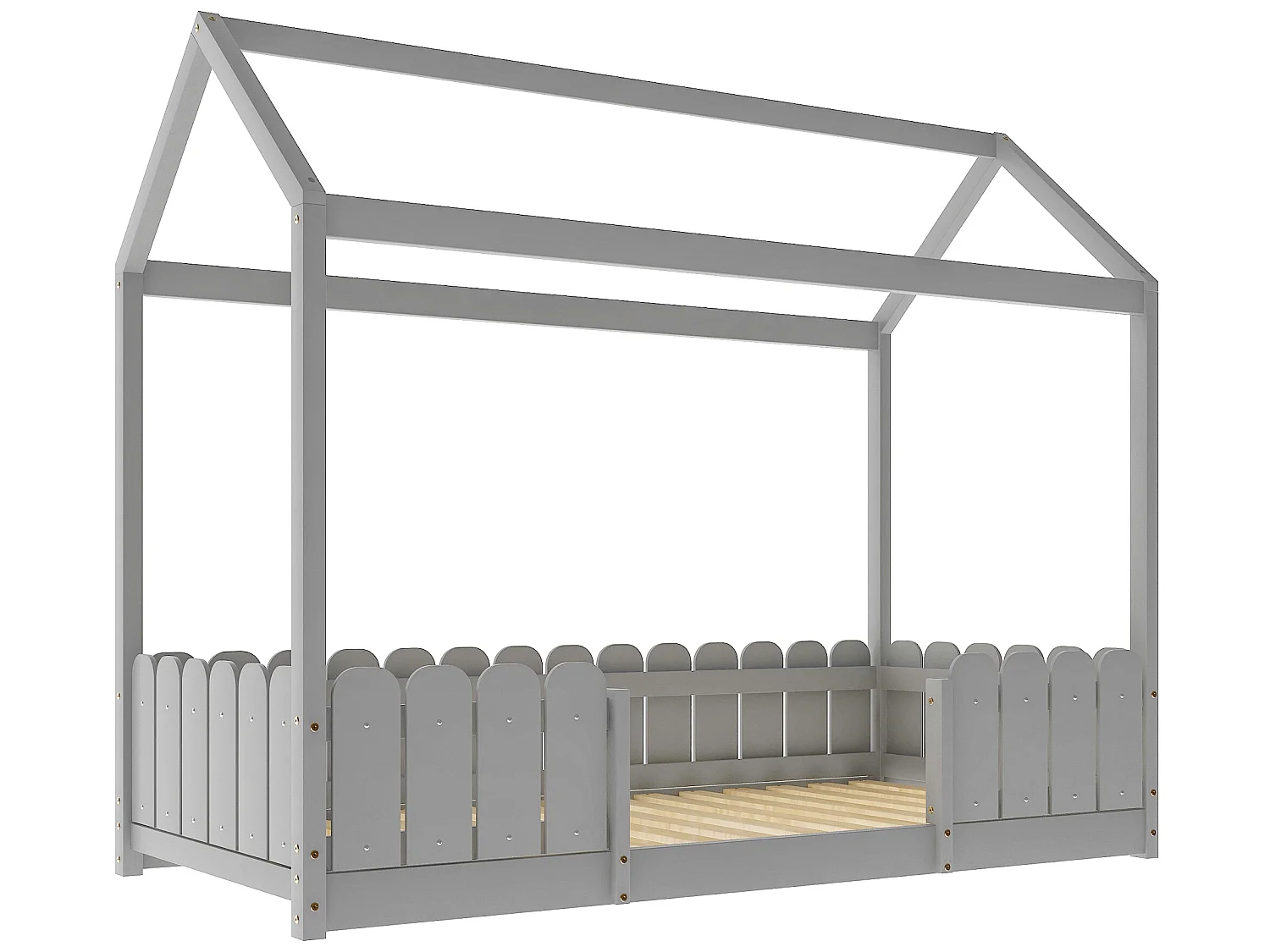 Cama cabina 90x200cm de madera maciza - con protección contra caídas - Gris