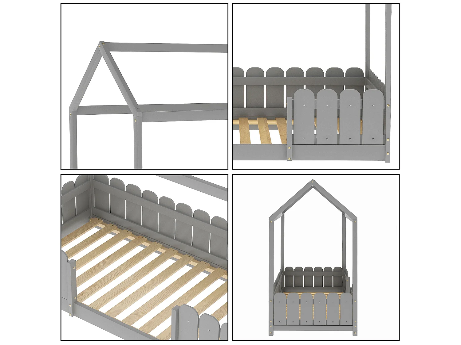 Hochbett 90x200cm aus Massivholz – mit Absturzsicherung – Grau