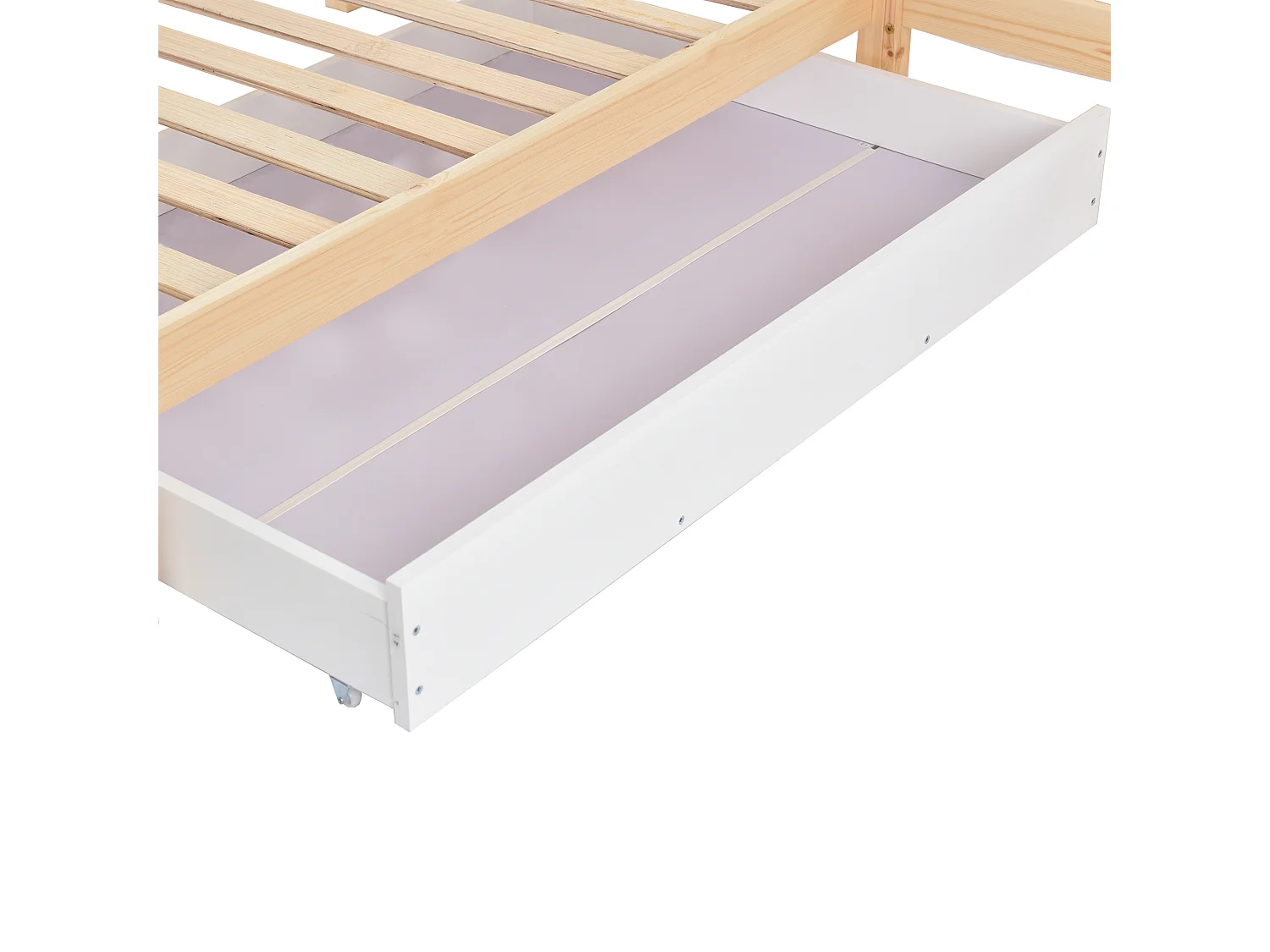 Cabinebed 90x200cm + 140x70cm in massief hout - met laden en planken + lattenbodem - Naturel