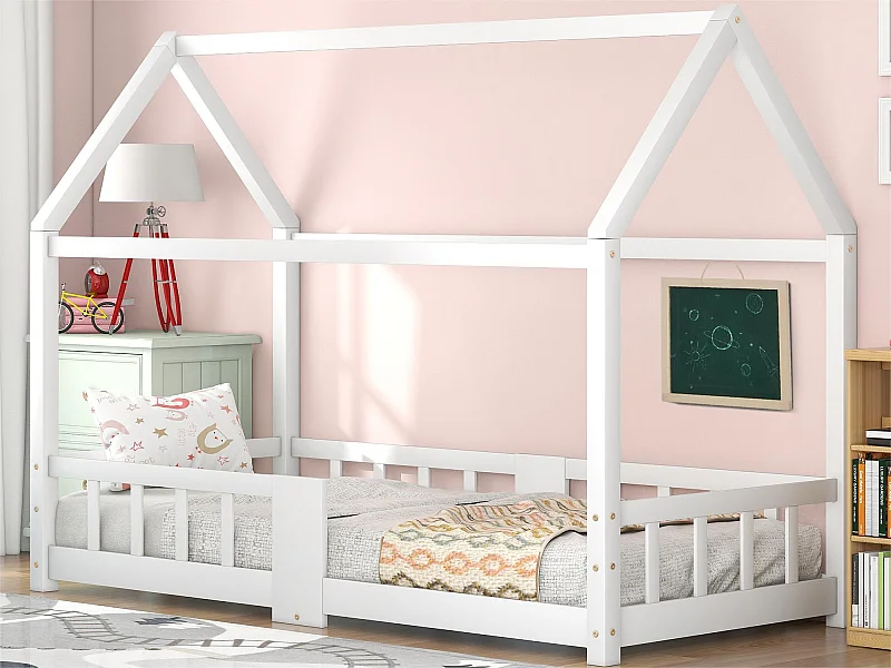 Letto a soppalco 90x200cm in legno massello - con lavagna - Bianco