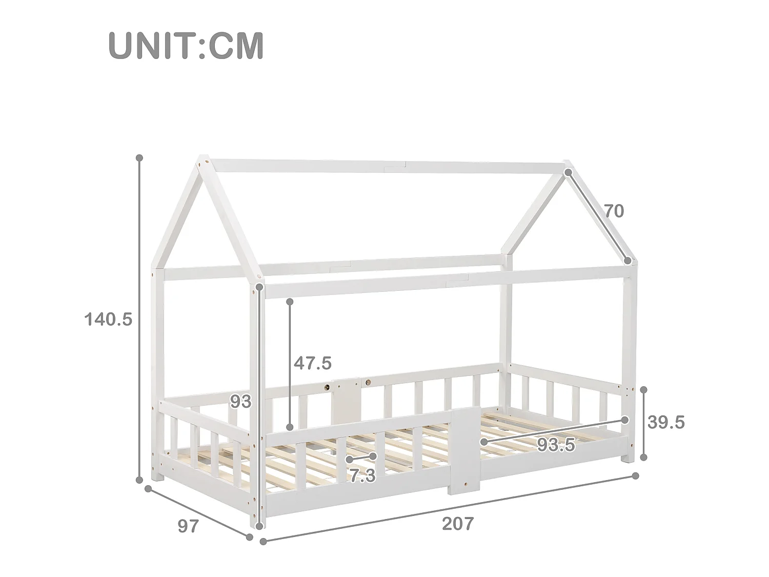 Cama cabina 90x200 cm de madera maciza - con pizarra - Blanco