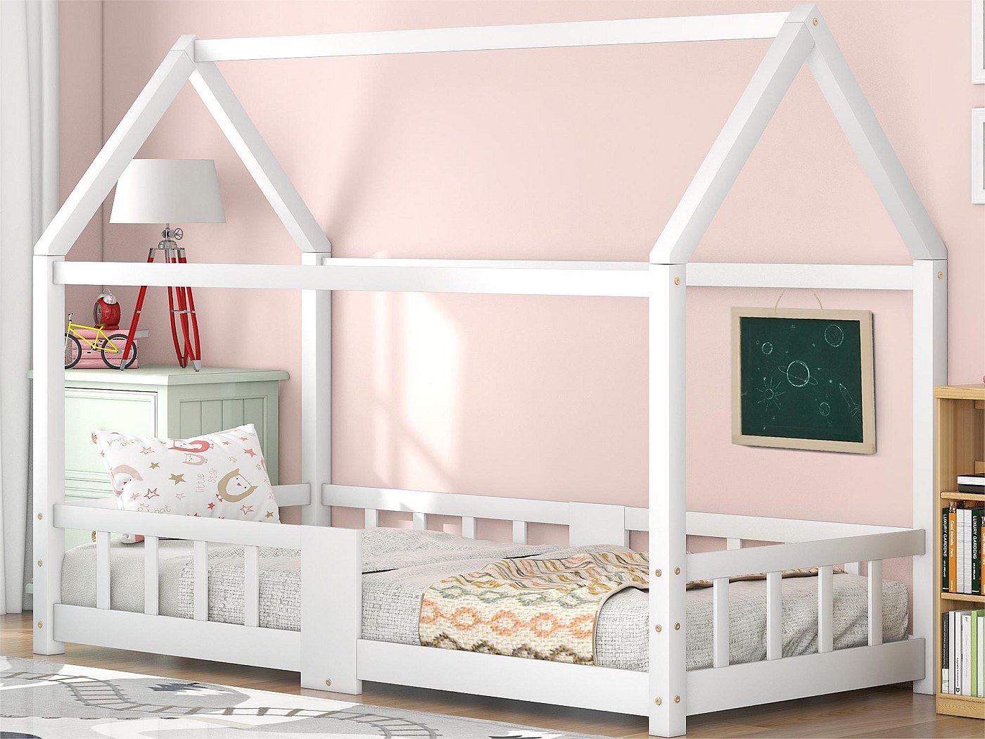 Letto A Castello 90x200 E 140x200 Con Lavagna, Scaletta Contenitore E Cassetti: Perfetto Per 2-3 Bambini!