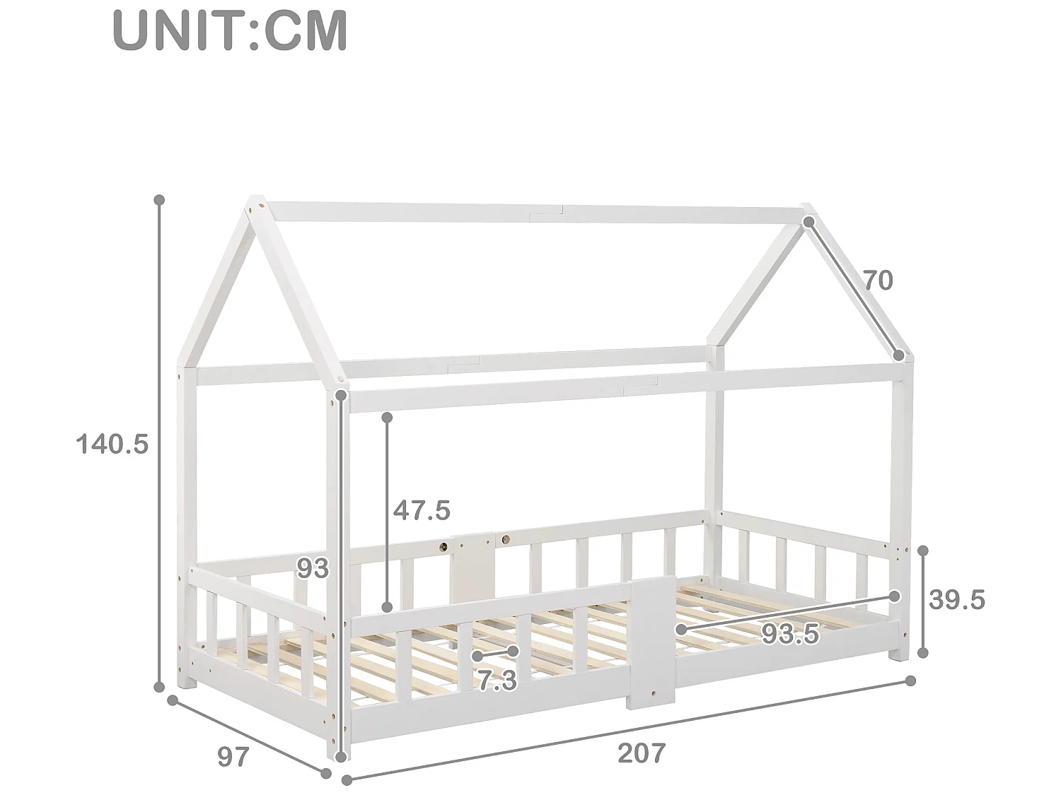 Letto a soppalco 90x200cm in legno massello - con lavagna - Bianco