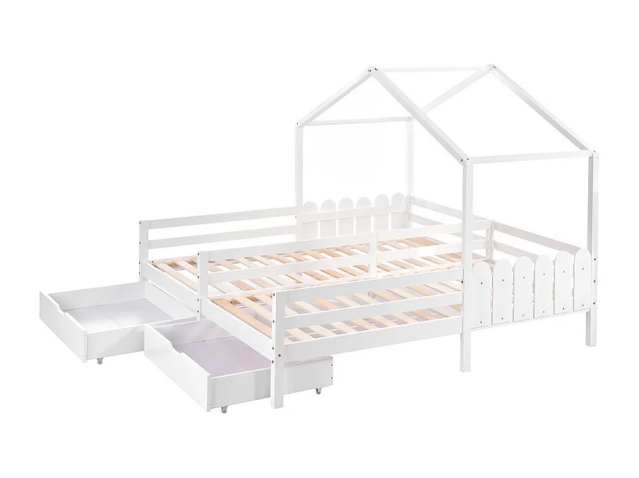 Letto a cabina in pino massiccio 2x90x200 cm - con 2 cassetti - Bianco