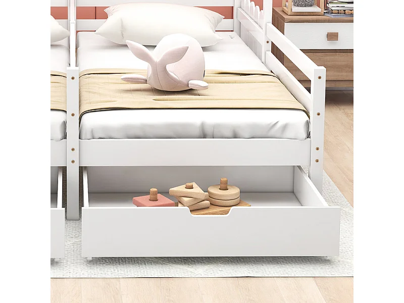 Letto a cabina in pino massiccio 2x90x200 cm - con 2 cassetti - Bianco