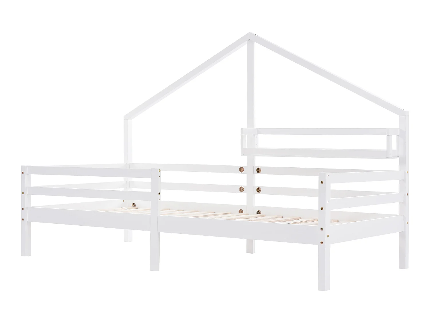 Lit cabane 90x200cm en bois massif - avec étagères - Blanc