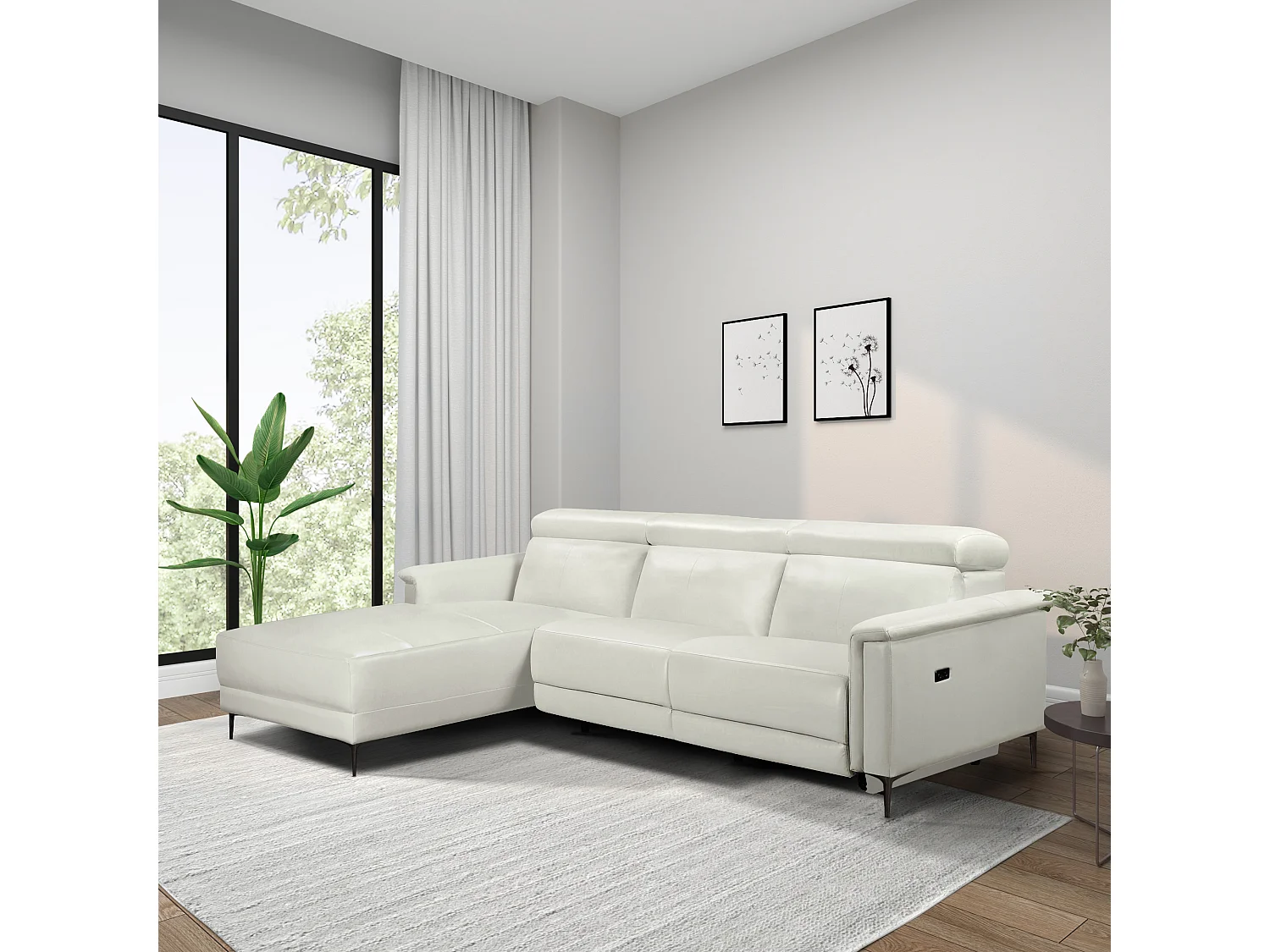 Lund | 3 places 1 fauteuil inclinable gauche électrique crème