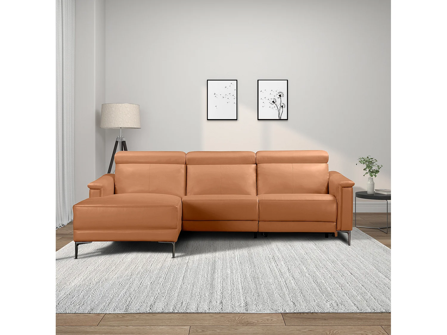 Lund | 3 places 1 fauteuil inclinable à gauche électrique Cognac