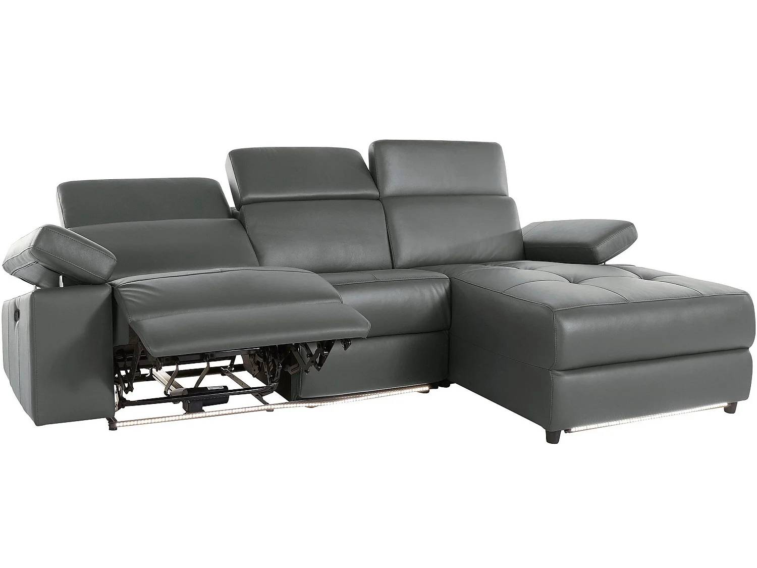 Canapé d'angle droit relax 3 places en simili cuir gris RAYLAND