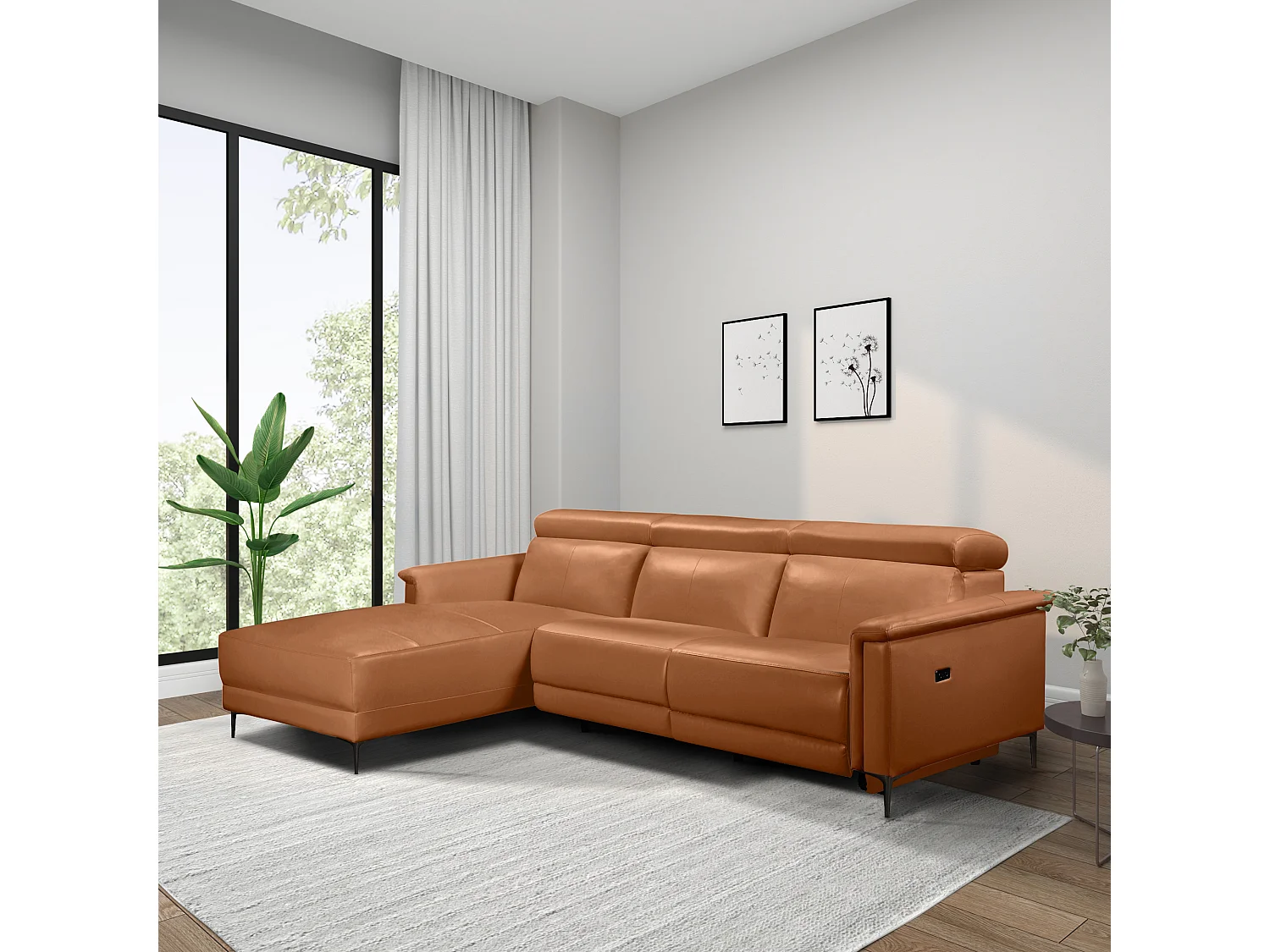 Lund|3 places 1 fauteuil inclinable à gauche électrique Cognac