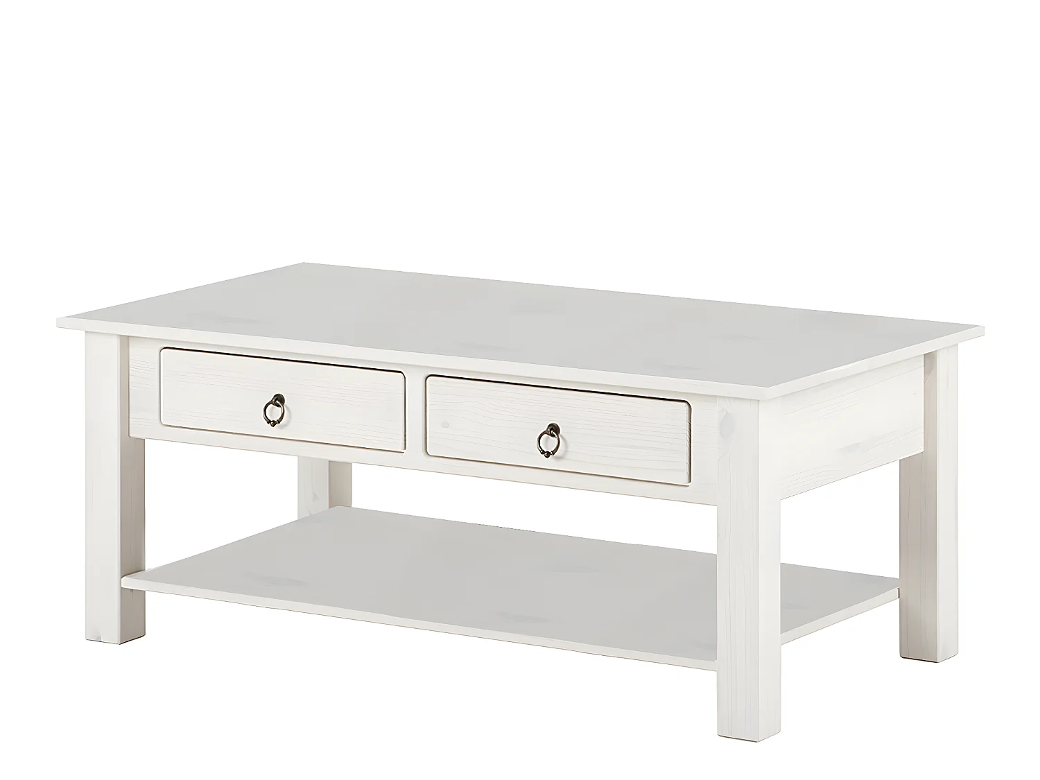 Ines | Table basse avec 2 tiroirs en pin blanc