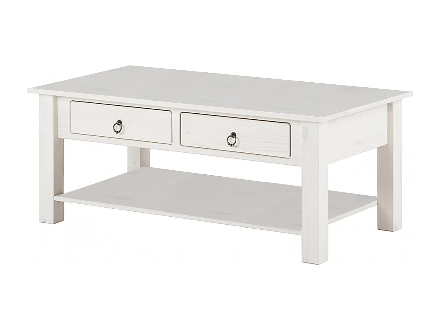 Ines | Table basse avec 2 tiroirs en pin blanc