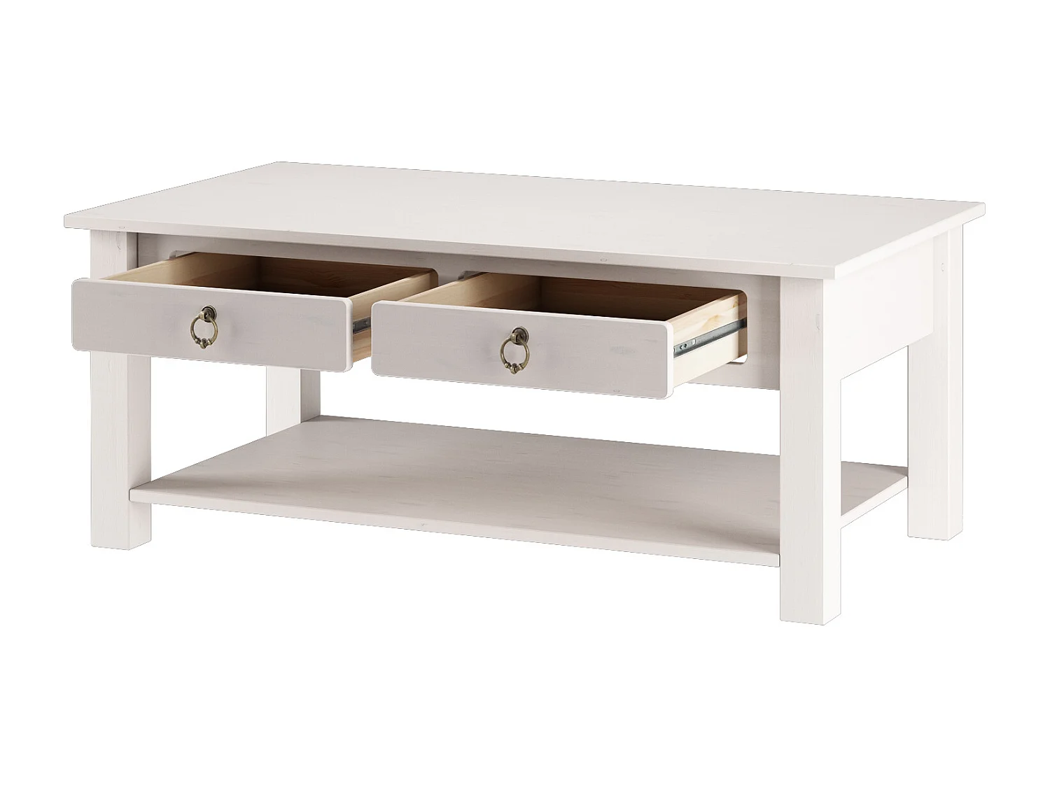 Ines | Table basse avec 2 tiroirs en pin blanc