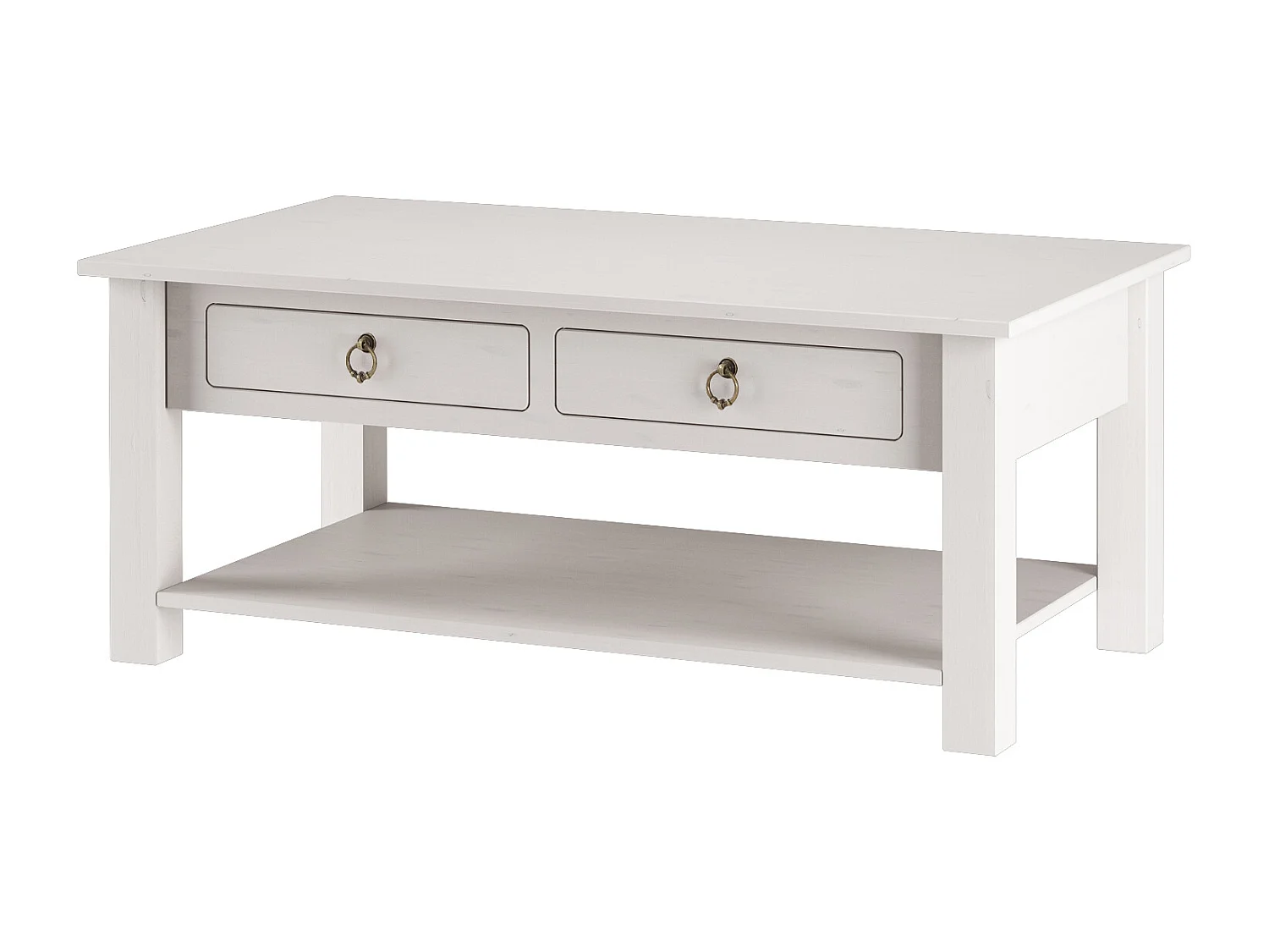 Ines | Table basse avec 2 tiroirs en pin blanc
