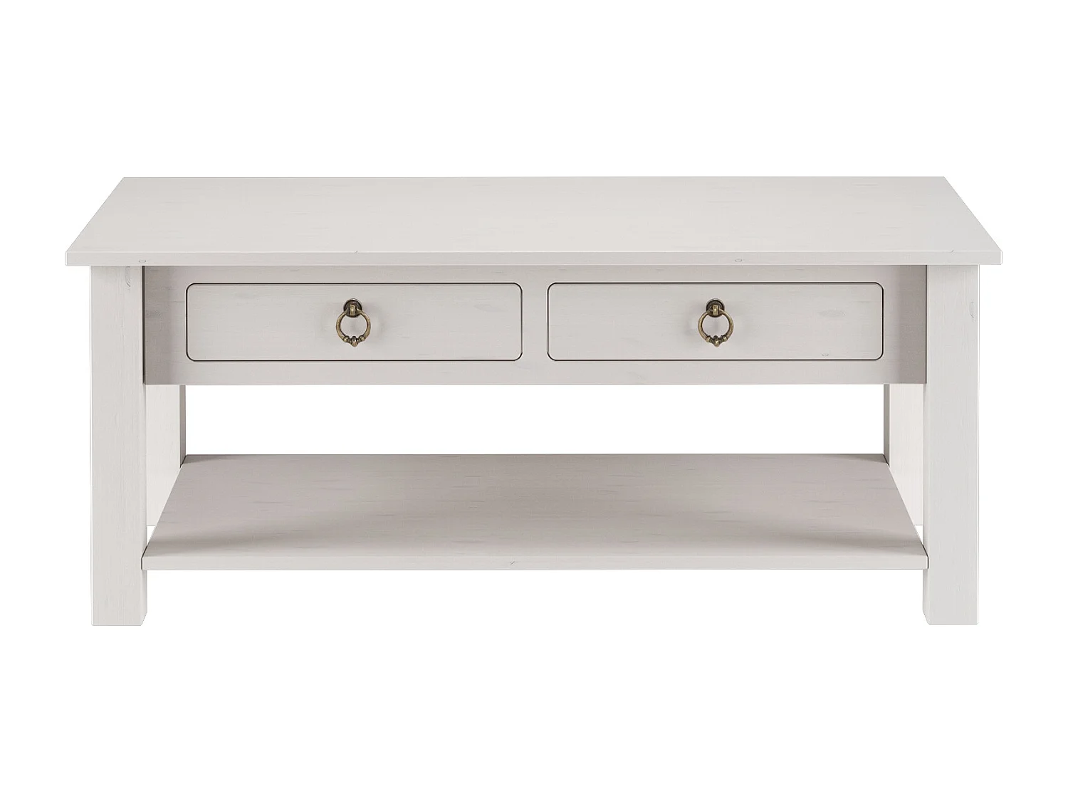 Ines | Table basse avec 2 tiroirs en pin blanc