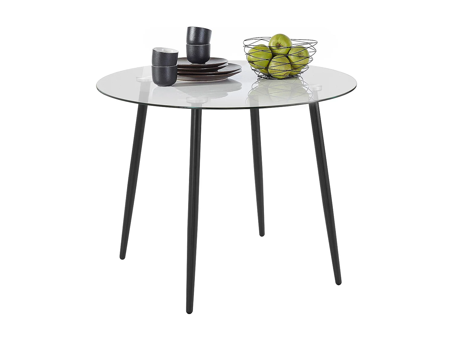 Danny|Table à manger ronde Ø100 cm 4 personnes en métal / verre transparent