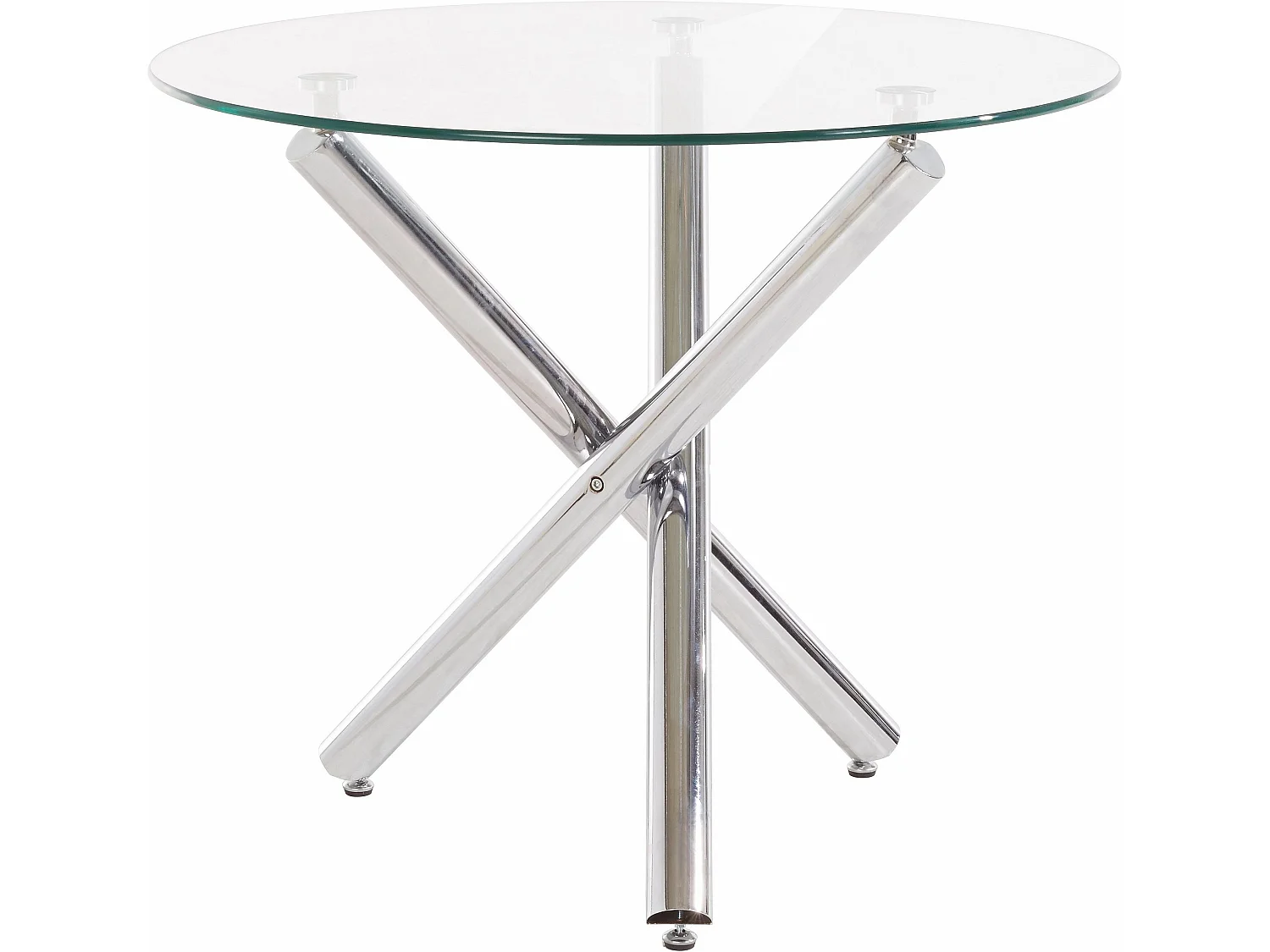Jordan | Table de salle à manger ronde 90 cm avec plateau en verre / pieds chromés
