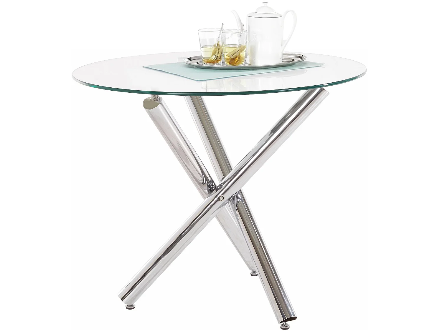 Jordan | Table de salle à manger ronde 90 cm avec plateau en verre / pieds chromés