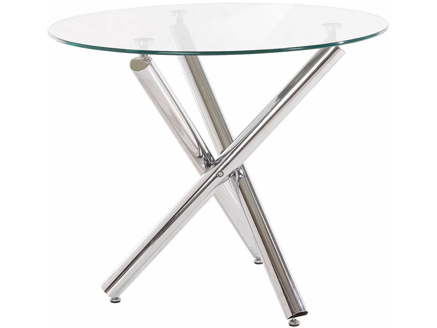 Jordan | Table de salle à manger ronde 90 cm avec plateau en verre / pieds chromés