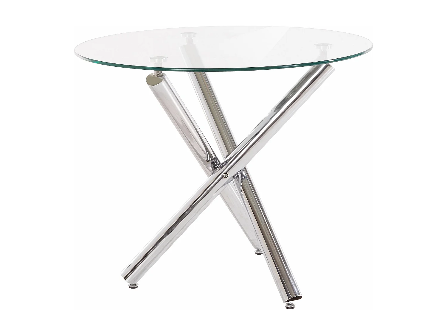Jordan | Table de salle à manger ronde 90 cm avec plateau en verre / pieds chromés