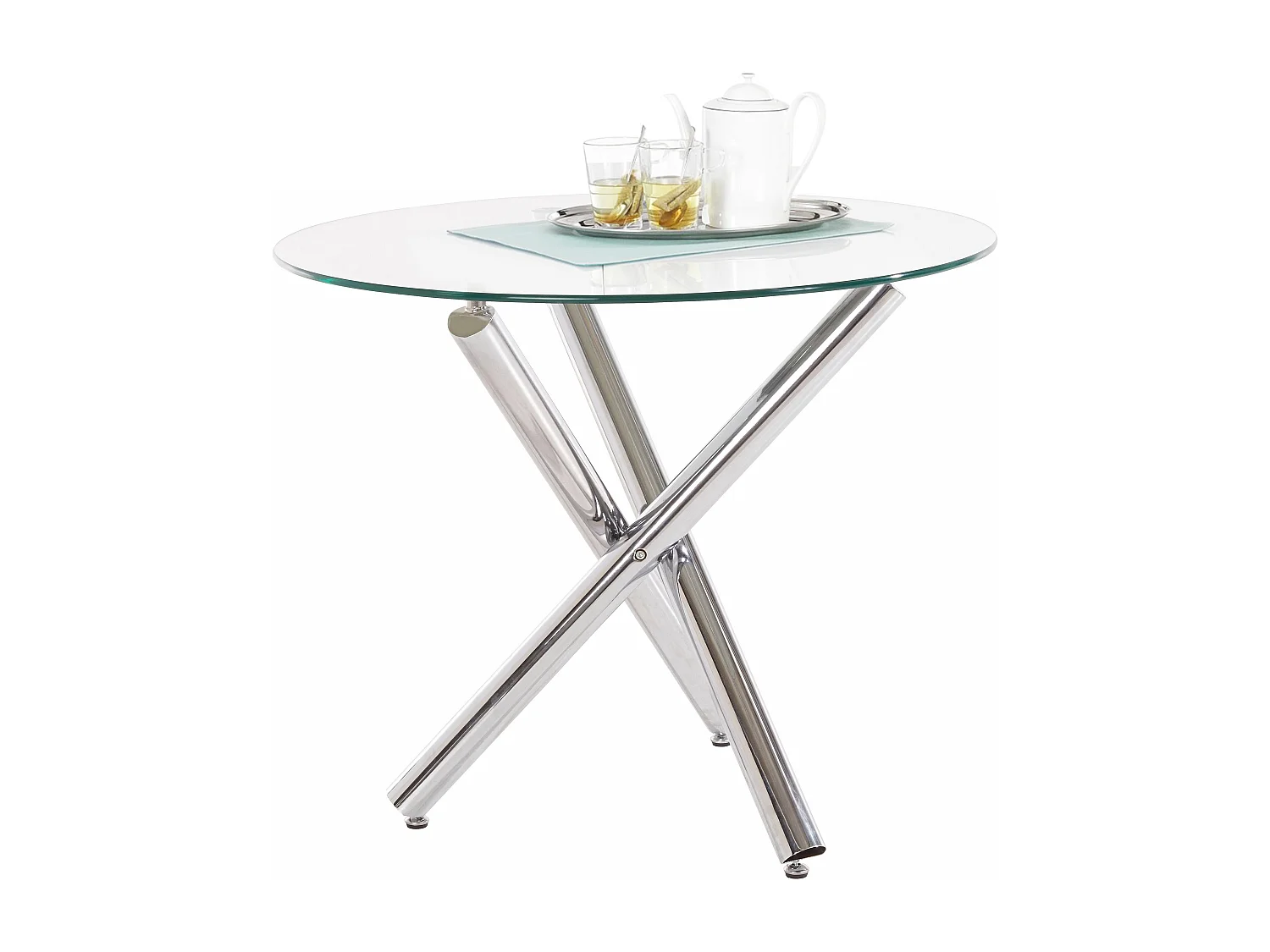 Jordan | Table de salle à manger ronde 90 cm avec plateau en verre / pieds chromés