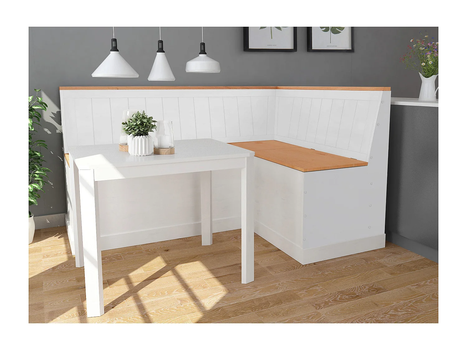 Nachos | Banco com 2 gavetas em pinho lacado branco