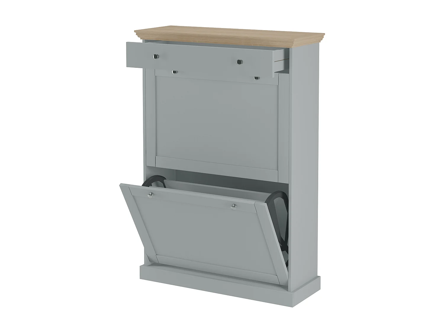 Binz|Coffre à chaussures 2 portes battantes et 1 tiroir en effet bois gris