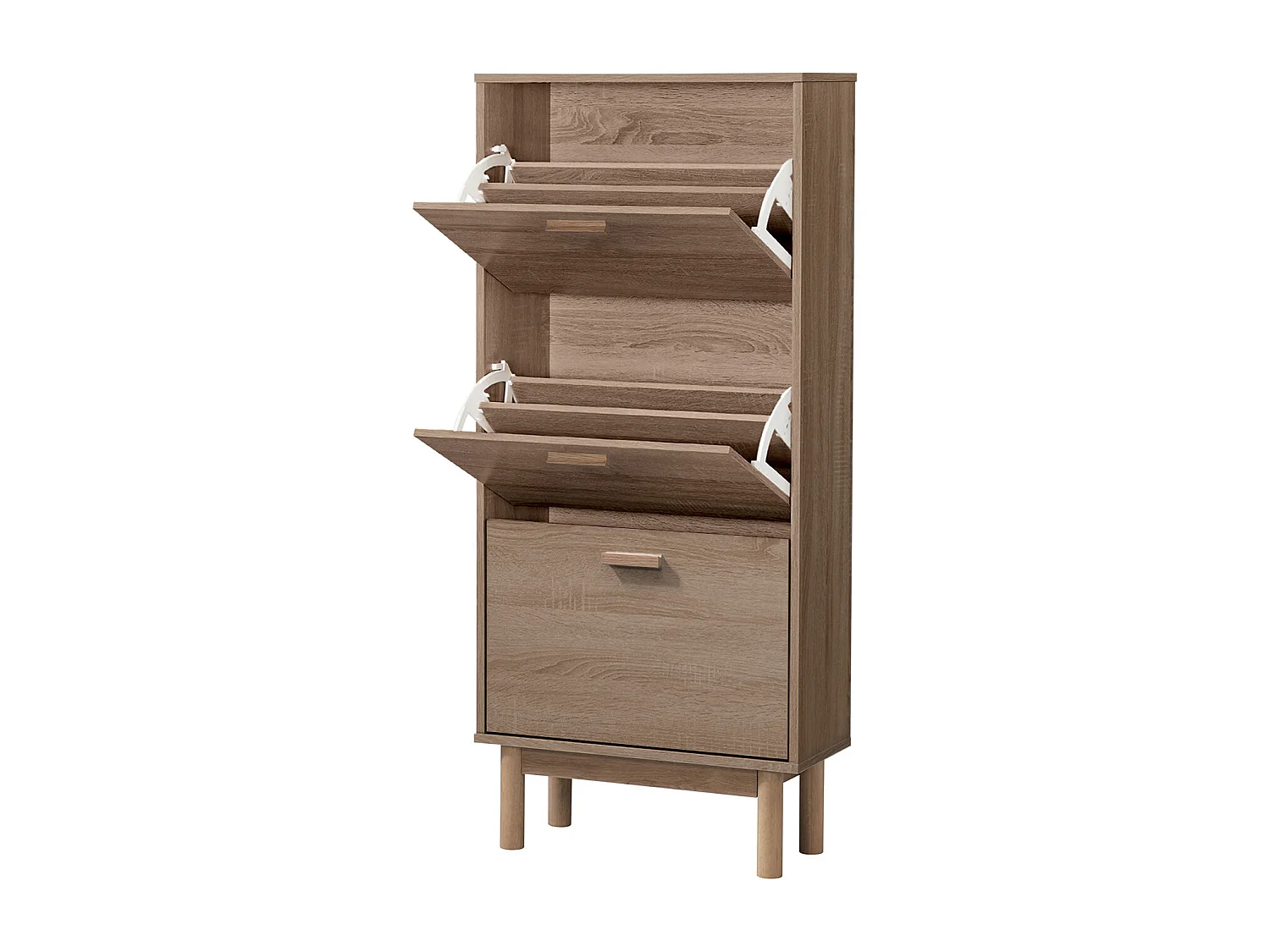 Melanie|Coffre à chaussures avec 3 portes battantes en effet chêne