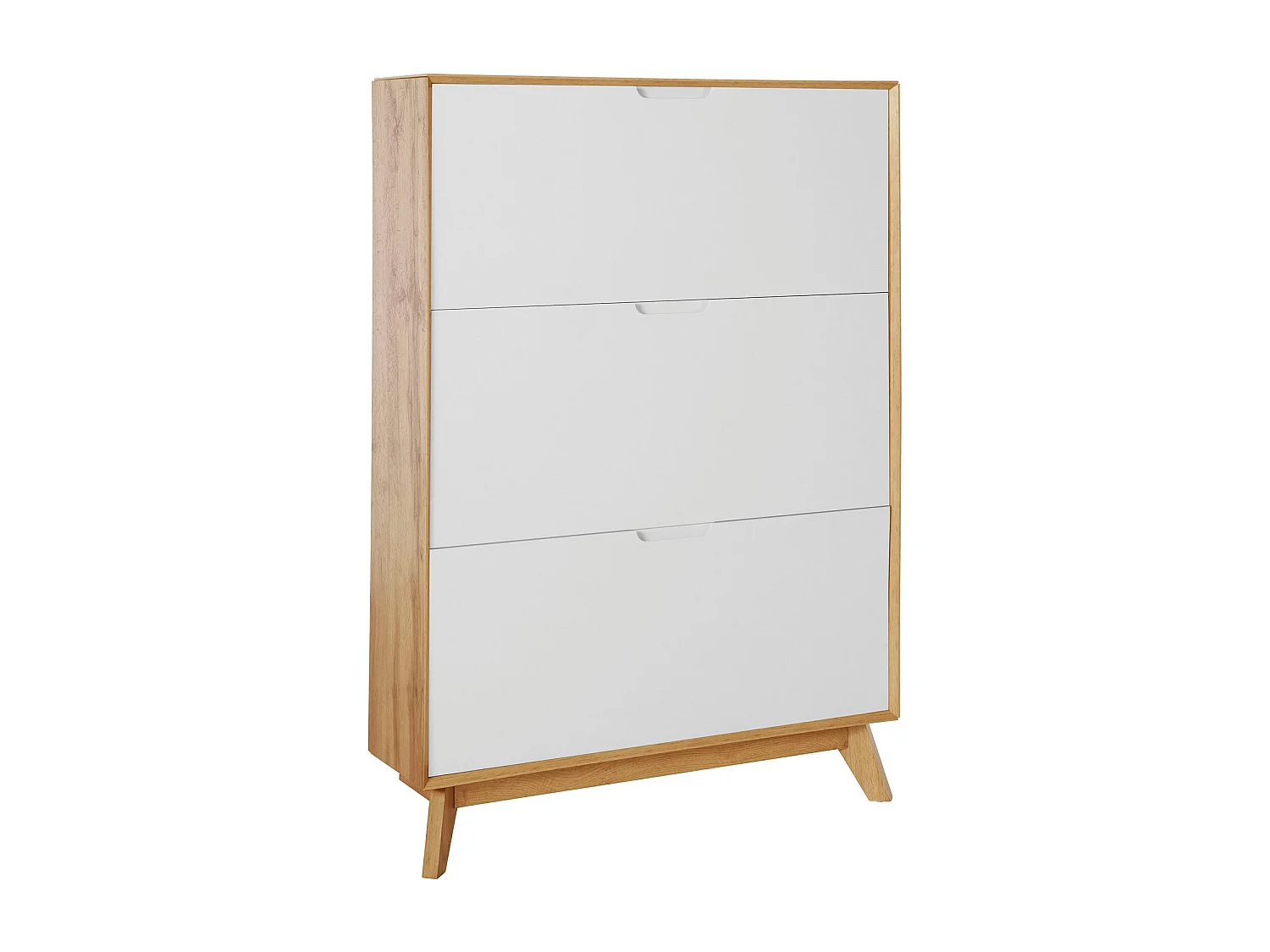 Ezra|Coffre à chaussures avec 3 rabats en effet chêne / blanc