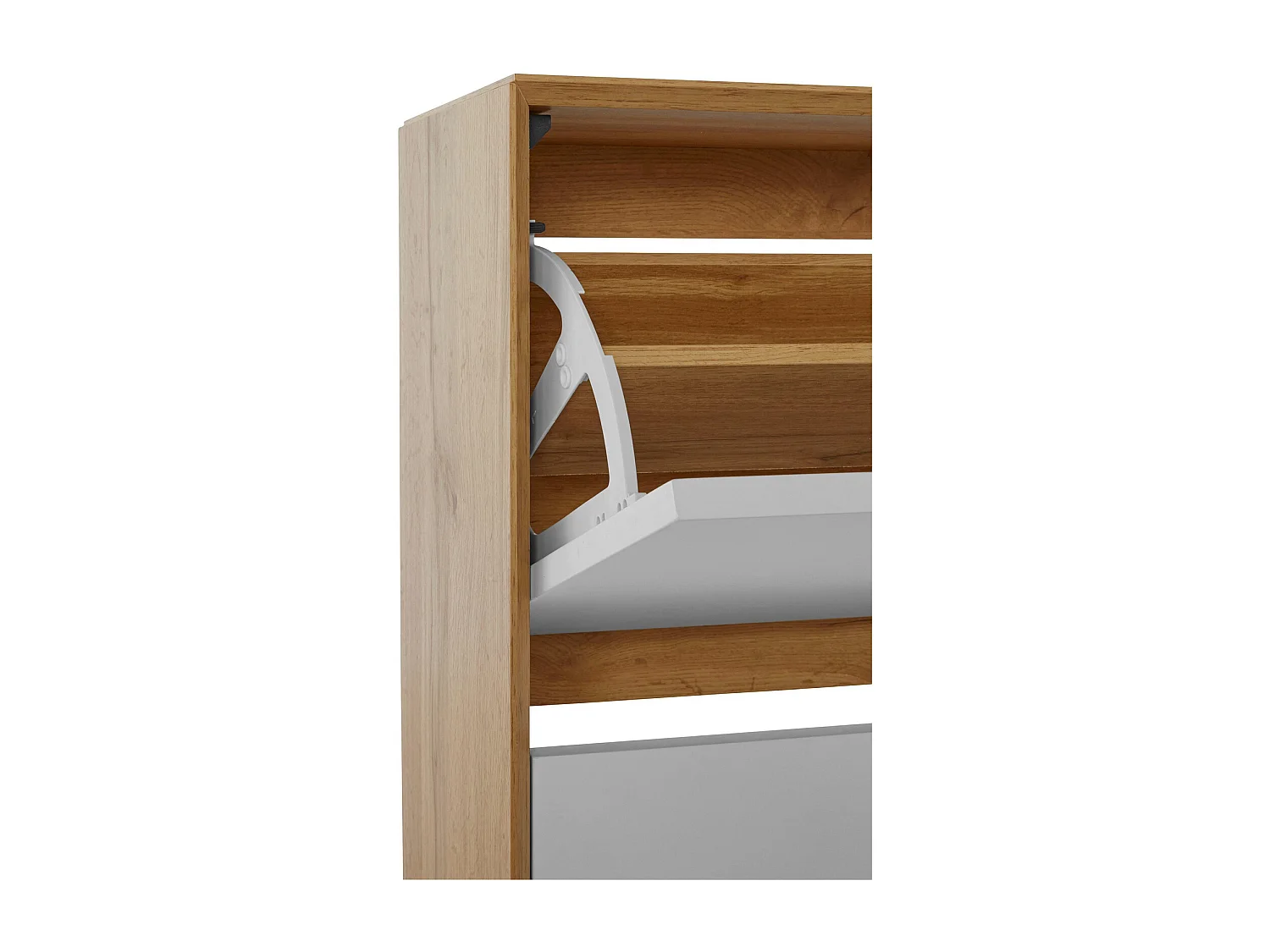 Ezra|Coffre à chaussures avec 3 rabats en effet chêne / blanc