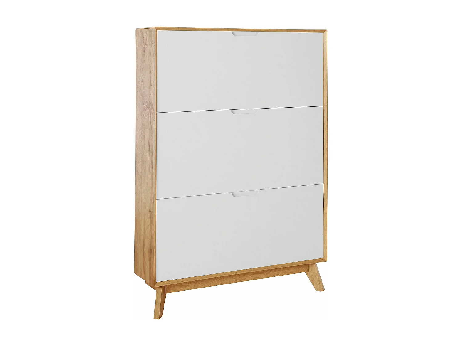 Ezra|Coffre à chaussures avec 3 rabats en effet chêne / blanc