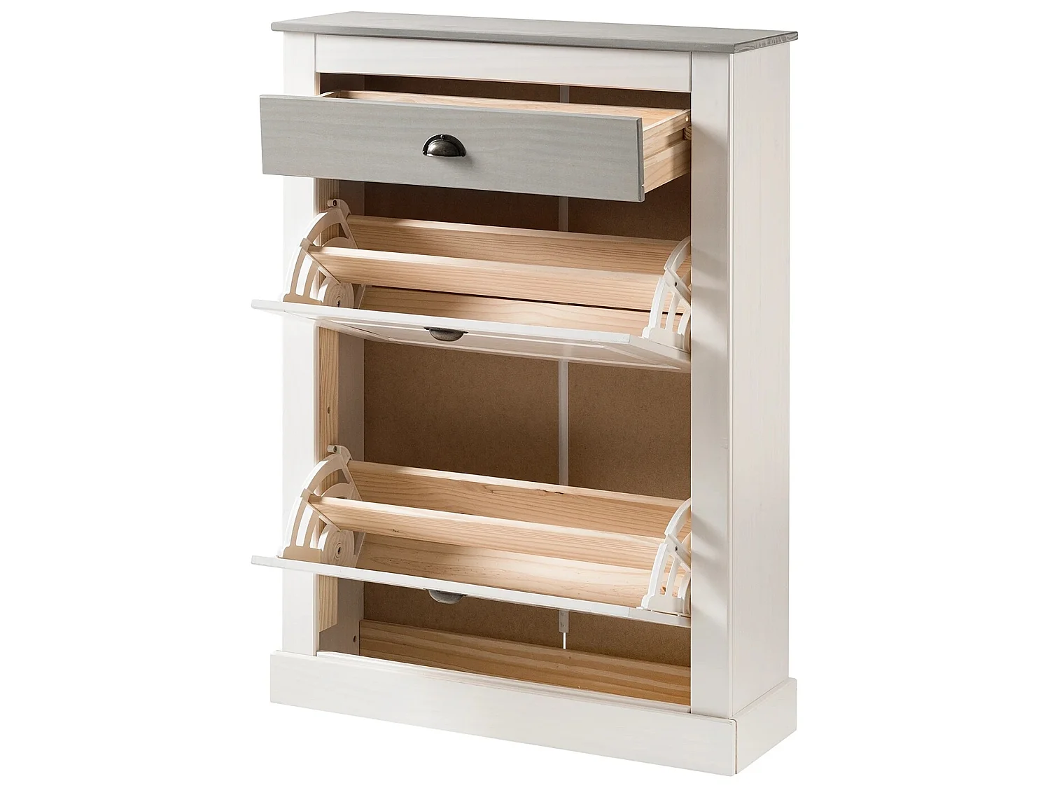 Paco: Cómoda com 2 abas e 1 espaço aberto em MDF branco