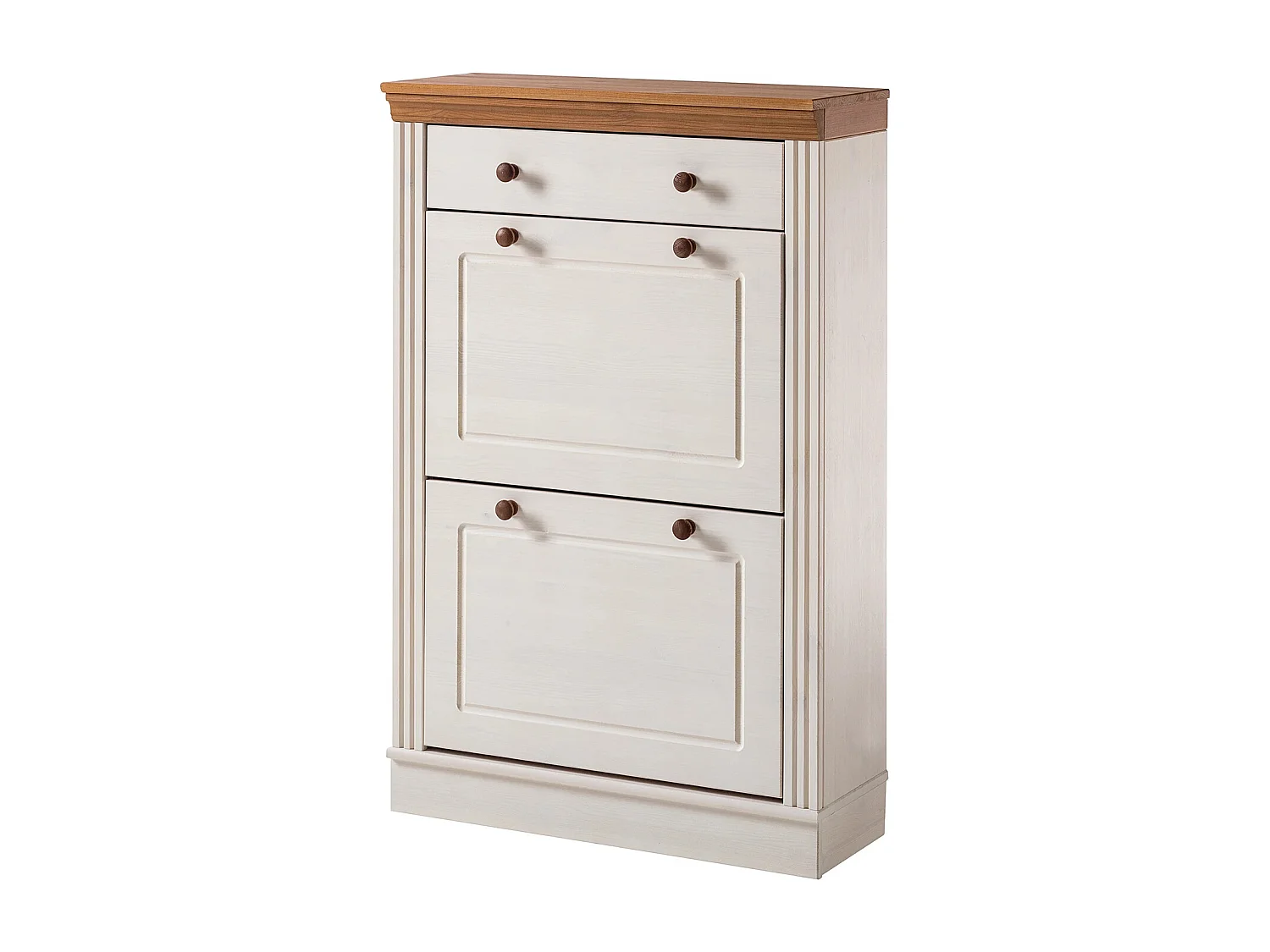 Anita|Coffre à chaussures 2 portes battantes et 1 tiroir en pin blanc/miel