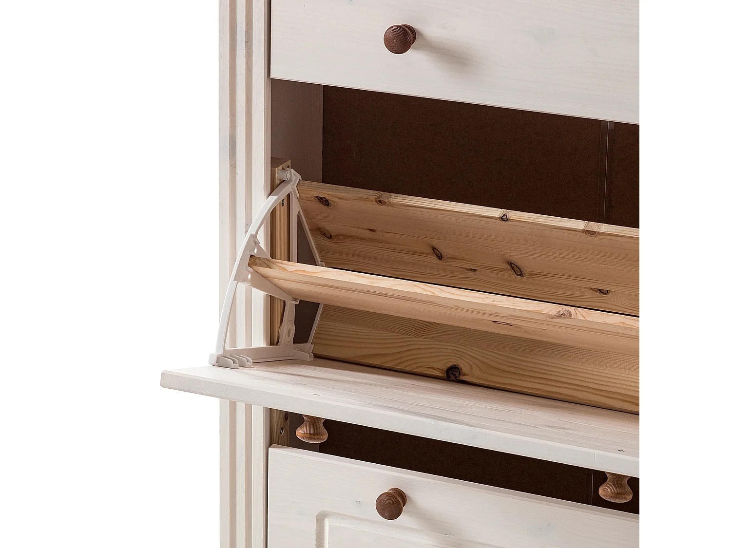 Anita|Coffre à chaussures 2 portes battantes et 1 tiroir en pin blanc/miel