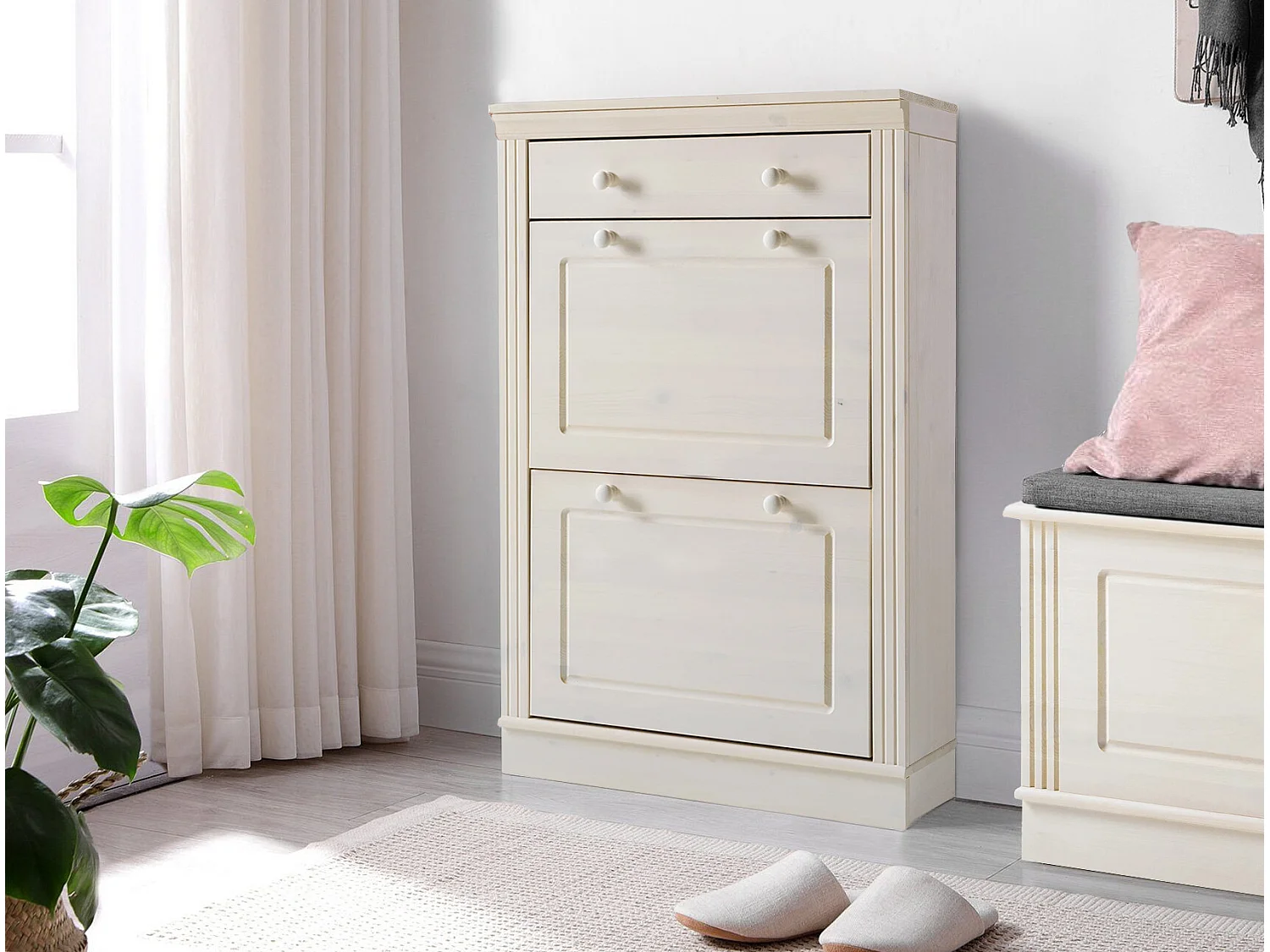 Cassettiera per scarpe in pino bianco