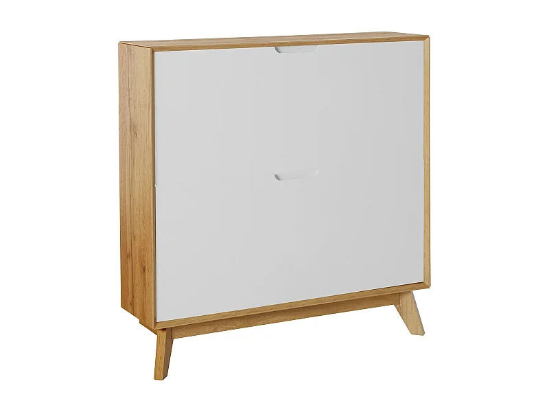 Ezra|Meuble à chaussures à 2 rabats en aggloméré chêne / blanc