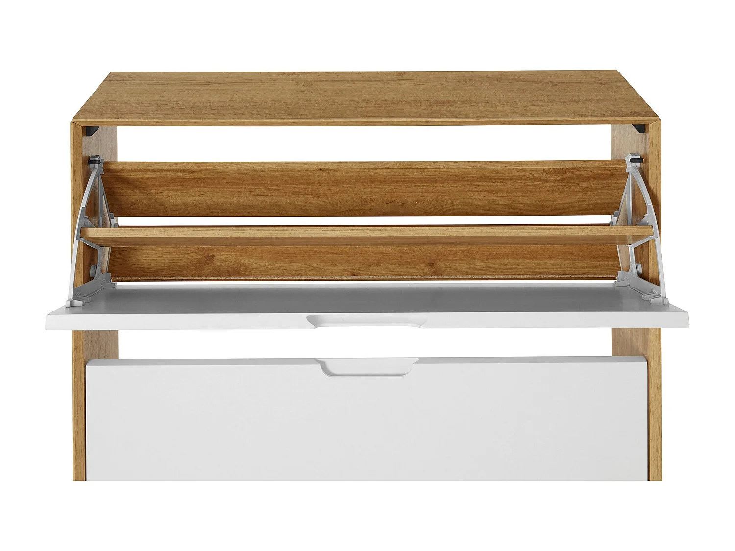 Ezra|Meuble à chaussures à 2 rabats en aggloméré chêne / blanc