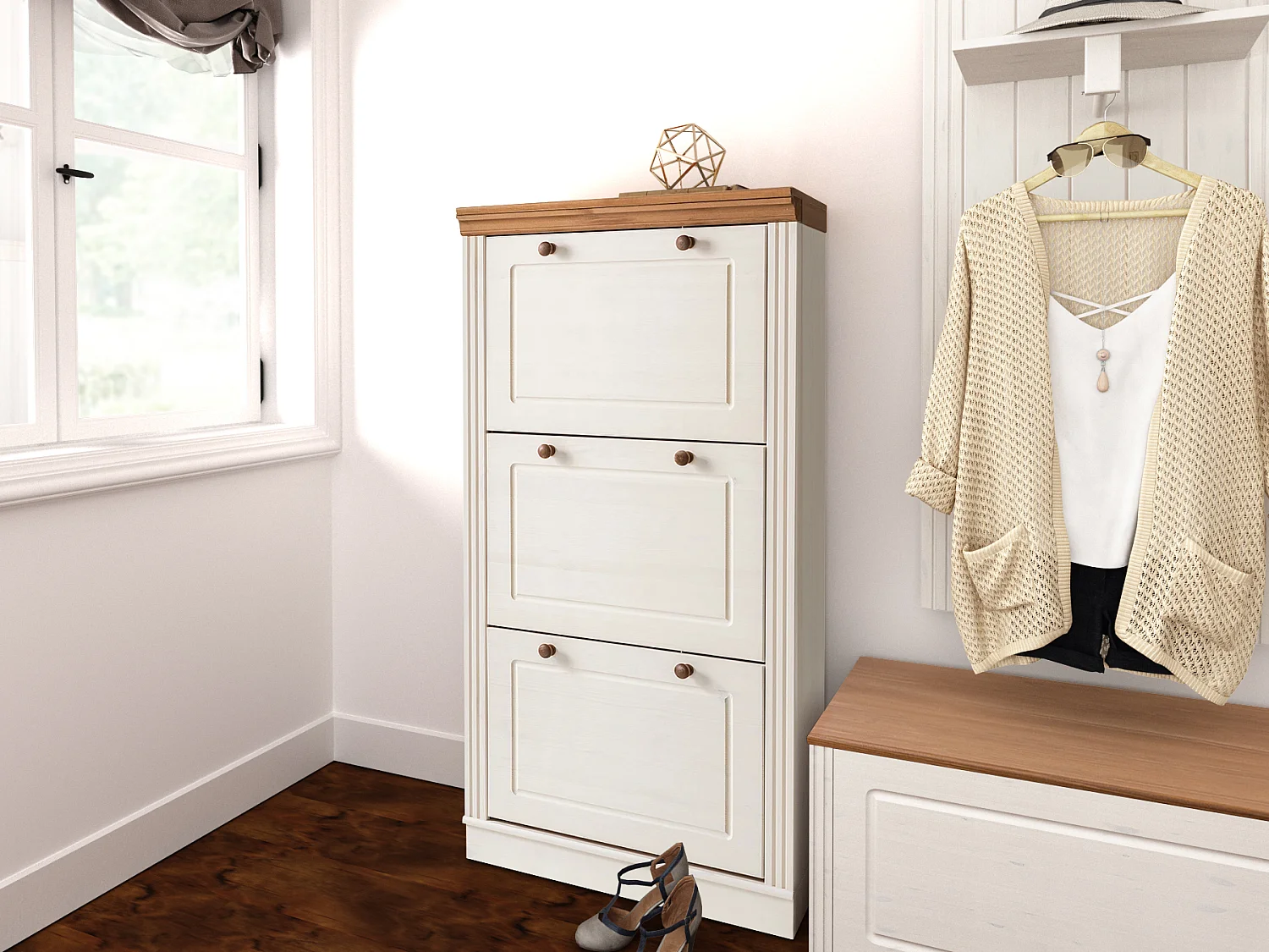 Anita | Sapateira com 3 abas em Pinho Branco