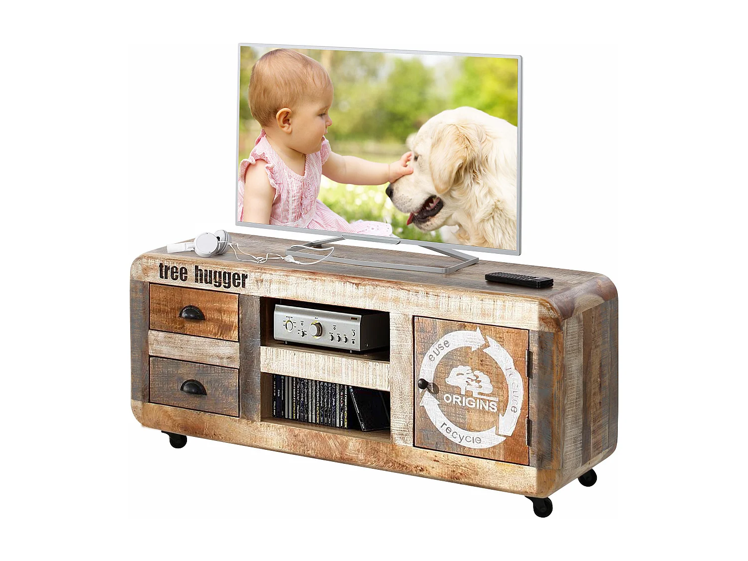 Bully | Meuble TV avec 1 porte et 2 tiroirs en multicolore