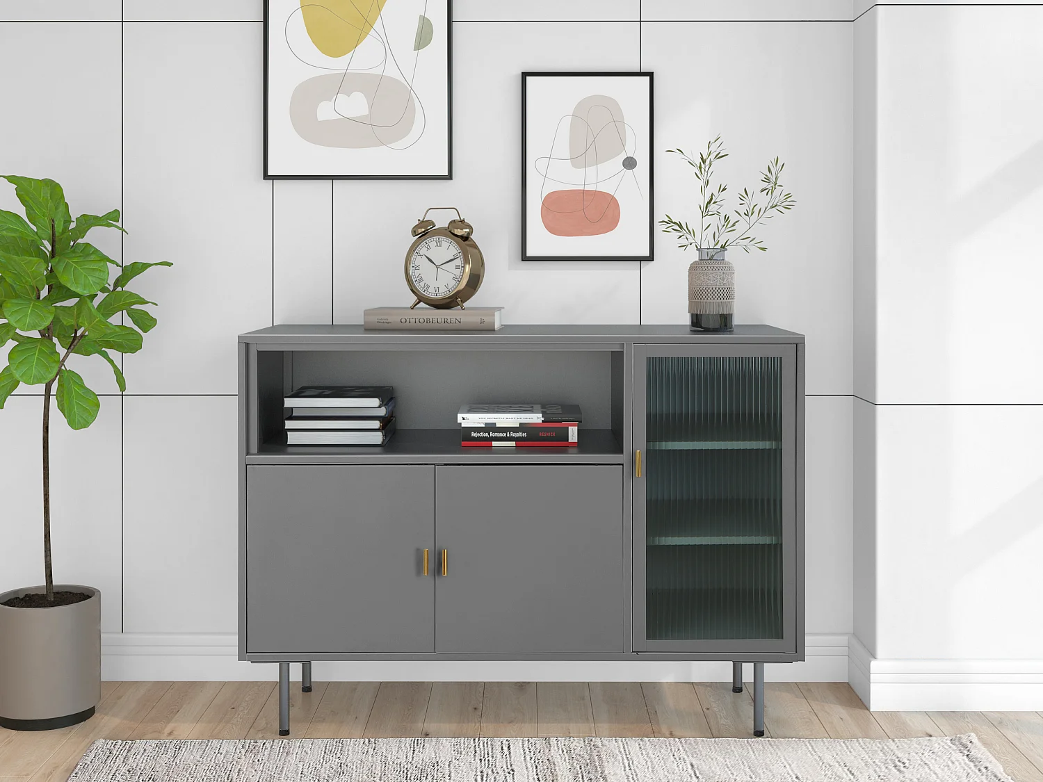 Rosalie|Buffet à 2 portes en métal gris